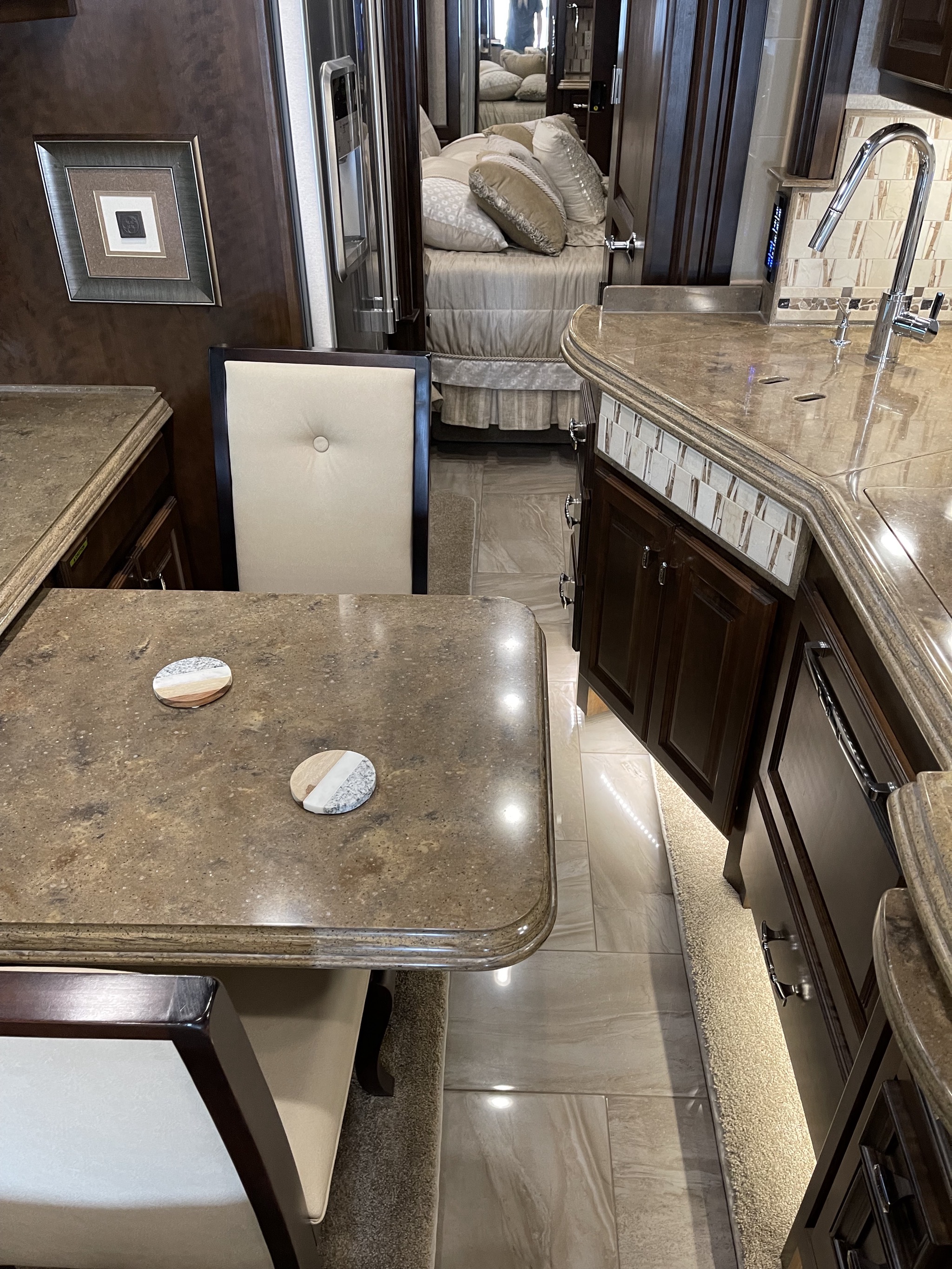 Dining and kitchen with slides in