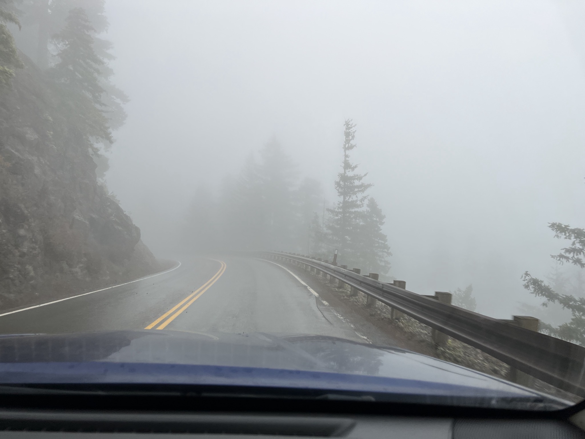 Heading downhill into the clouds
