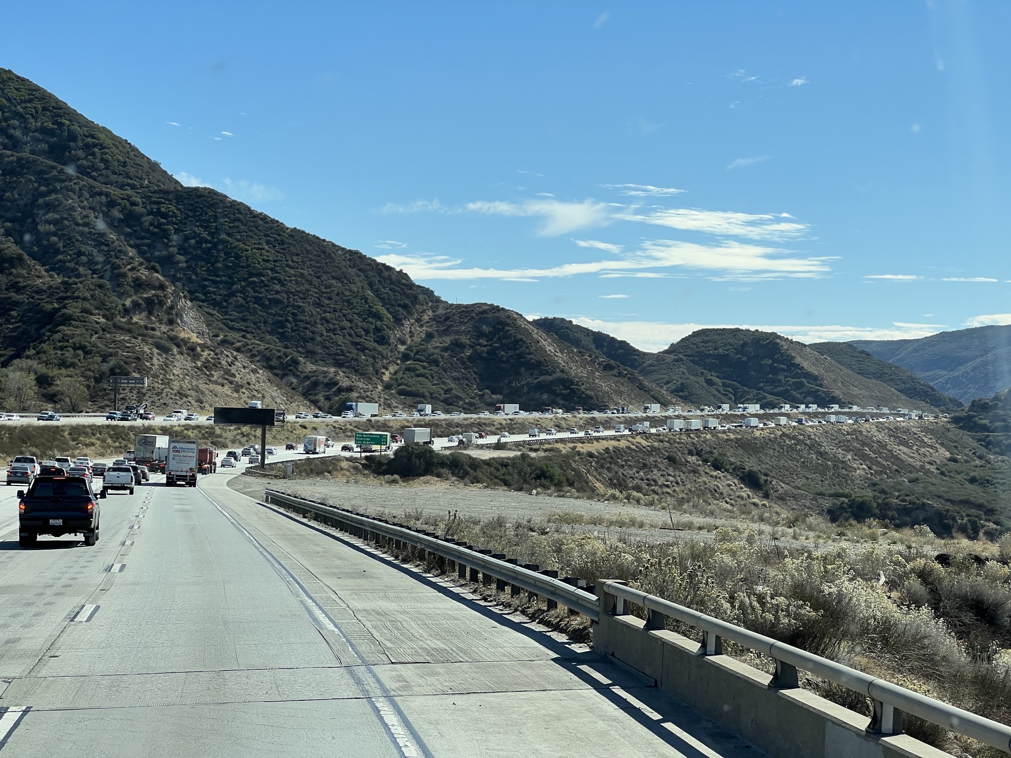 Heavy traffic on I-15 after merging from CA-138
