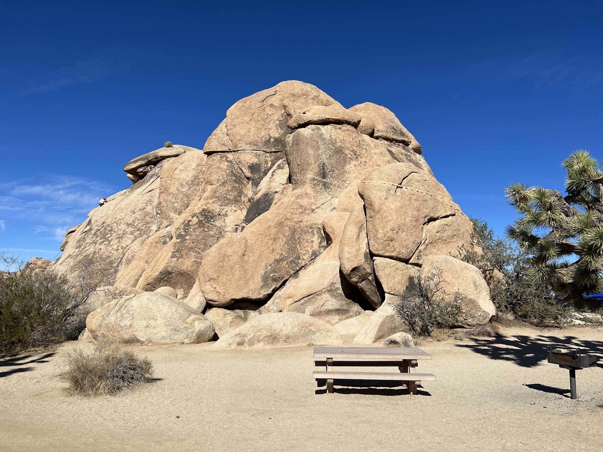 Rock and picnic bench