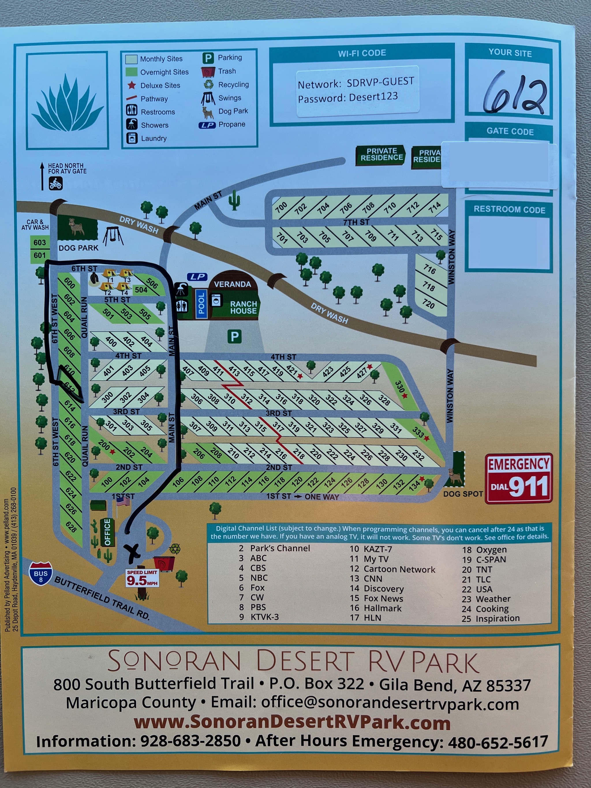 Sonoran Desert RV Park map