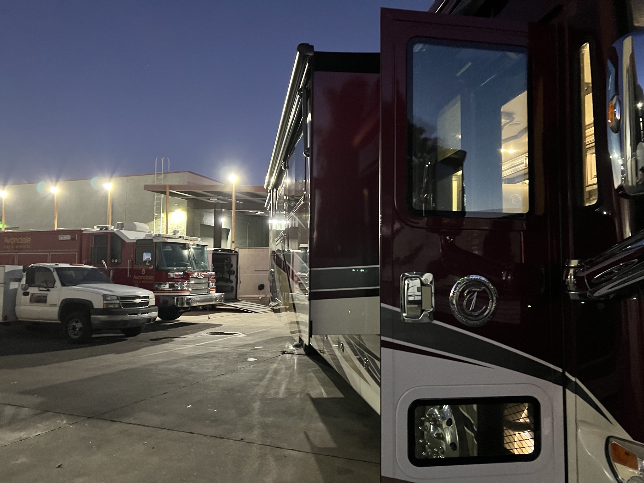 Coach and fire engine