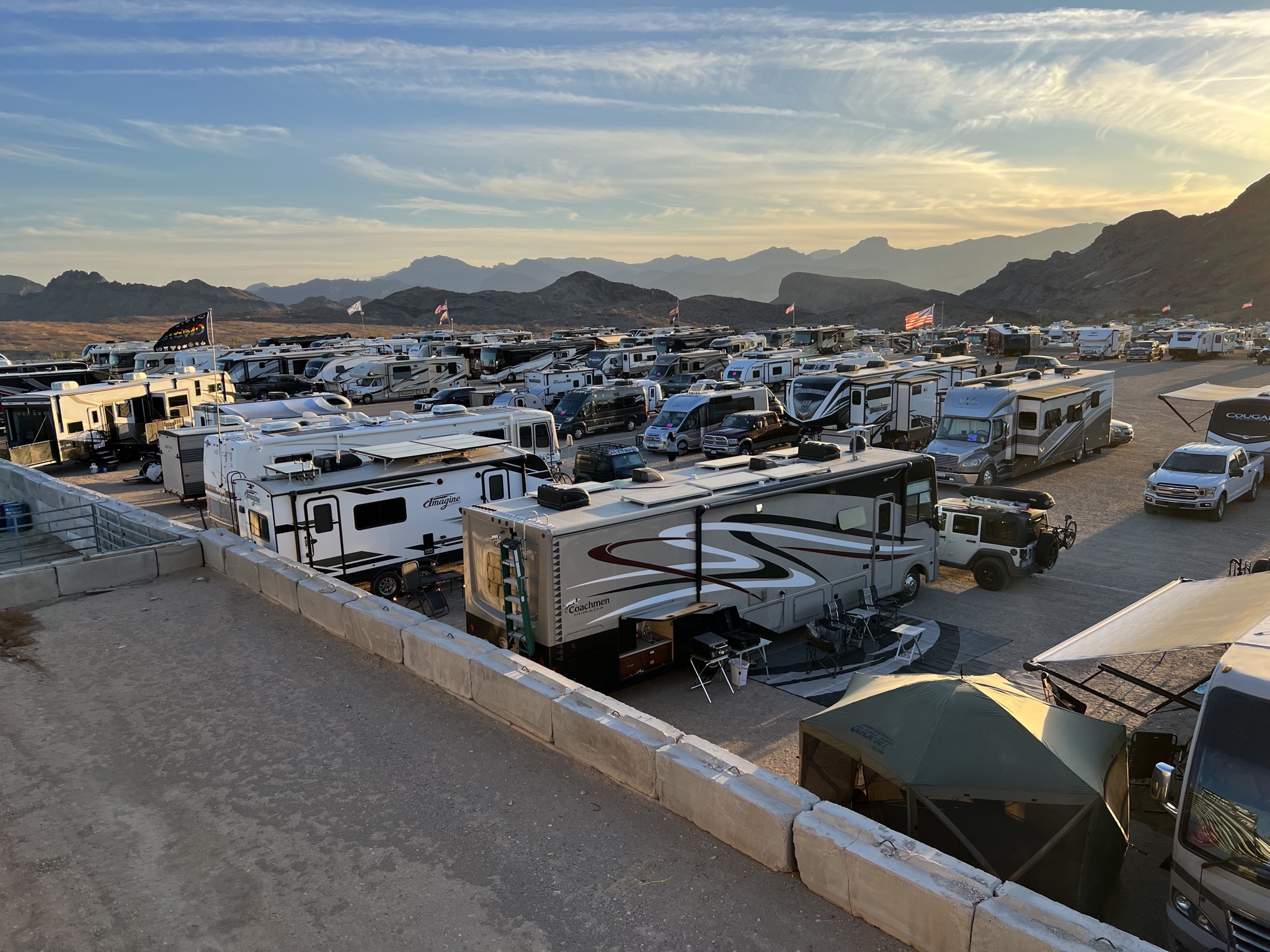 RVs at sunset