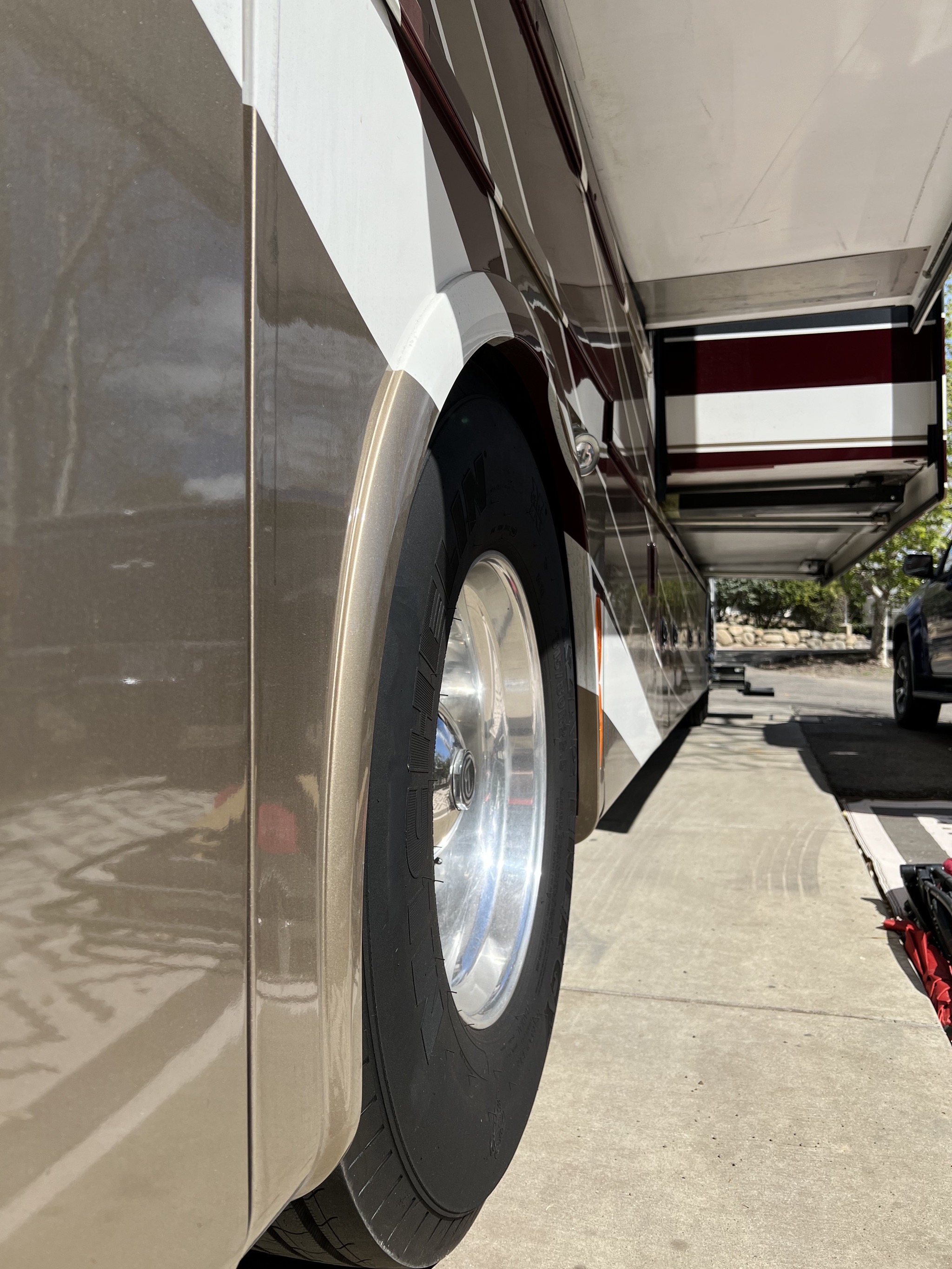 Looking along base of coach