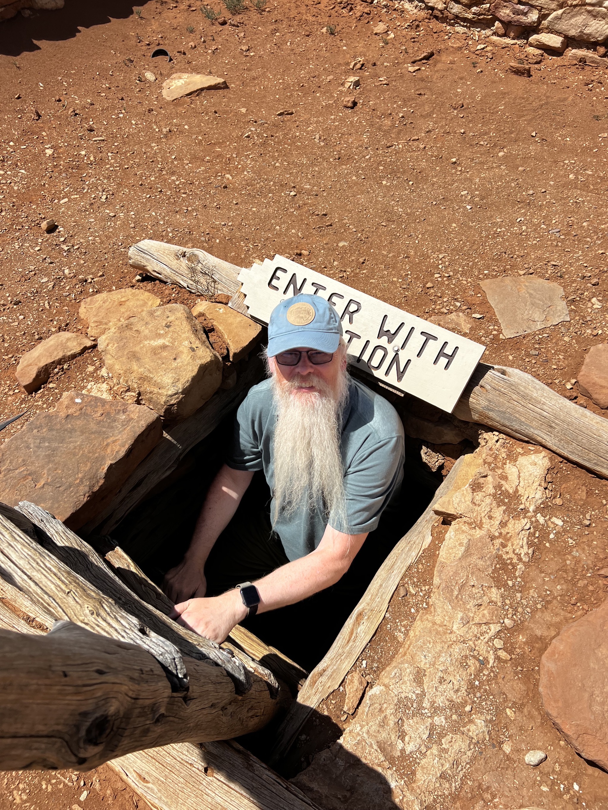 David exiting the kiva