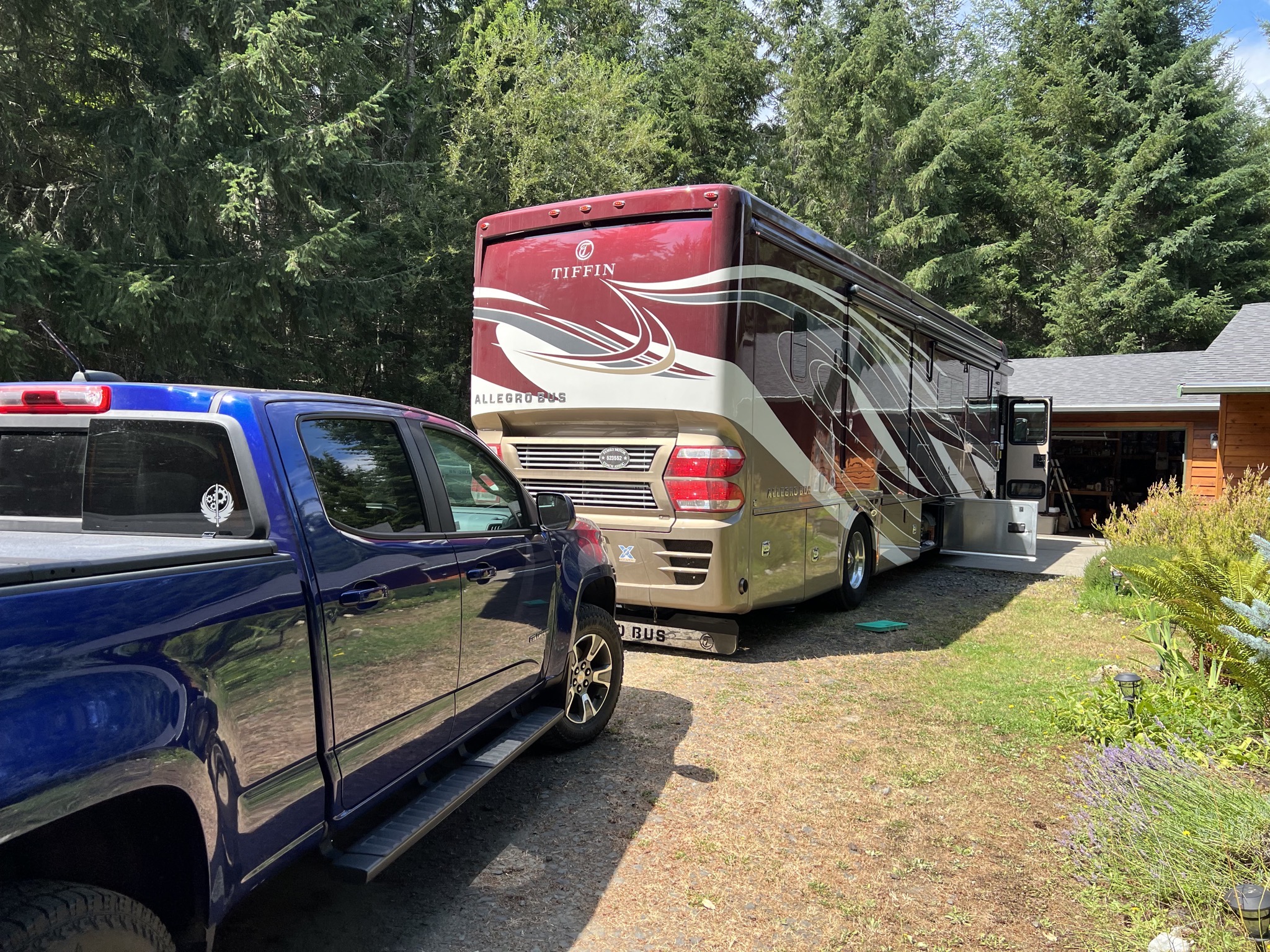 Coach and truck at Mom's place