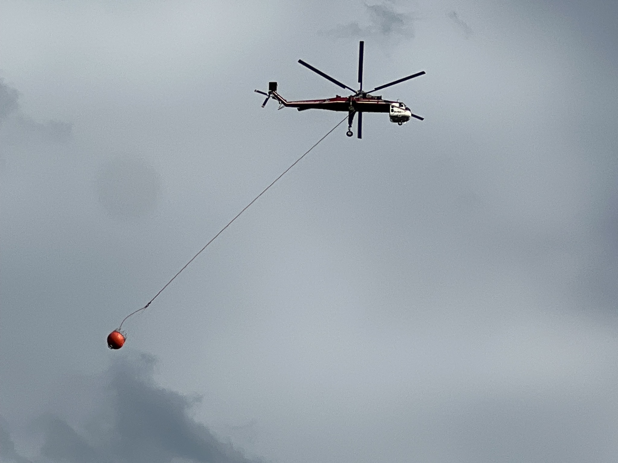 Helicopter with water bucket