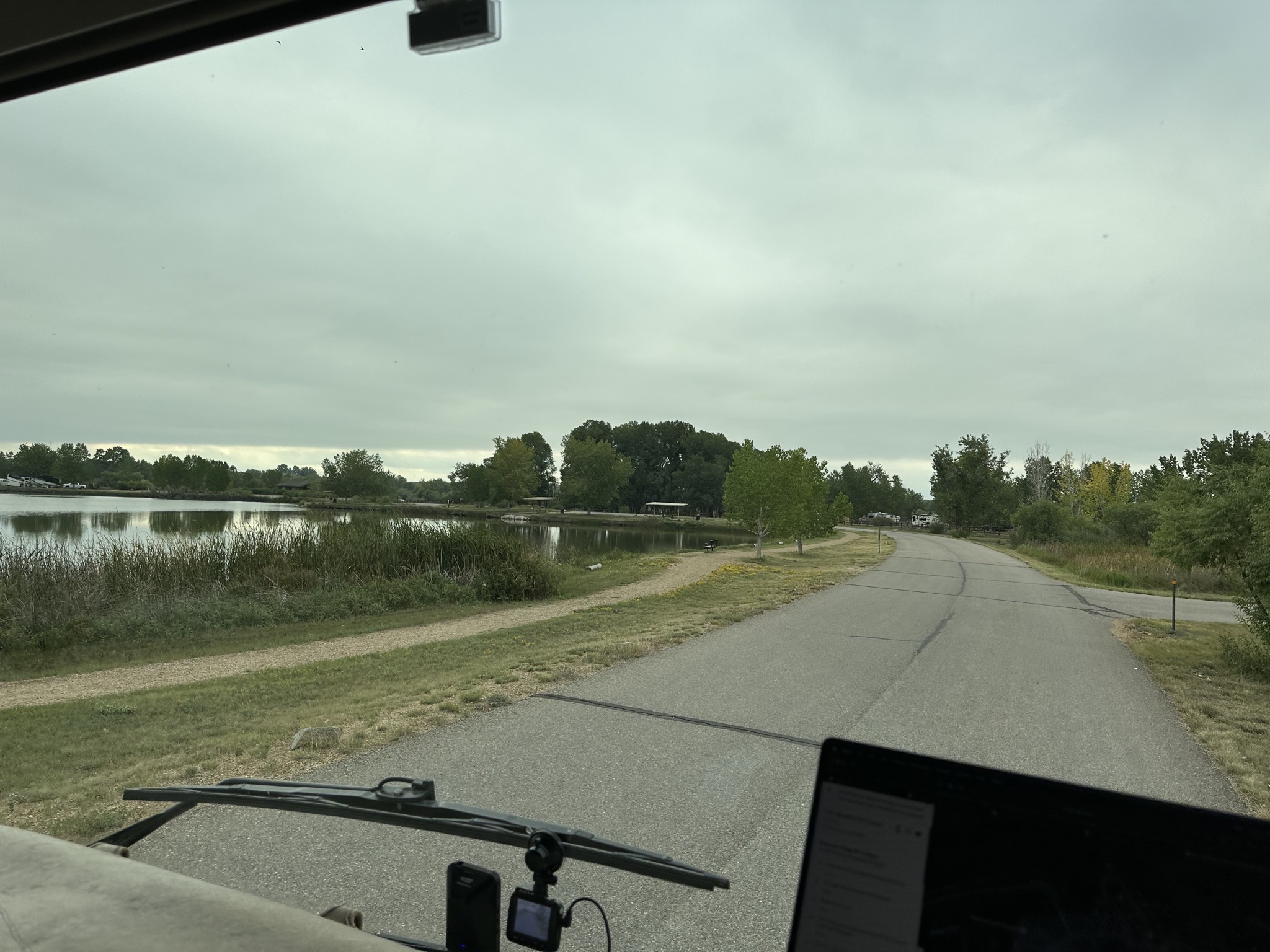 Entrance road and pond