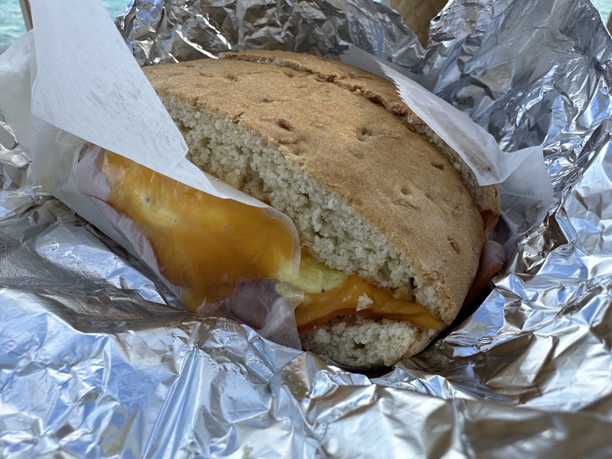 Dumb bread breakfast sandwich