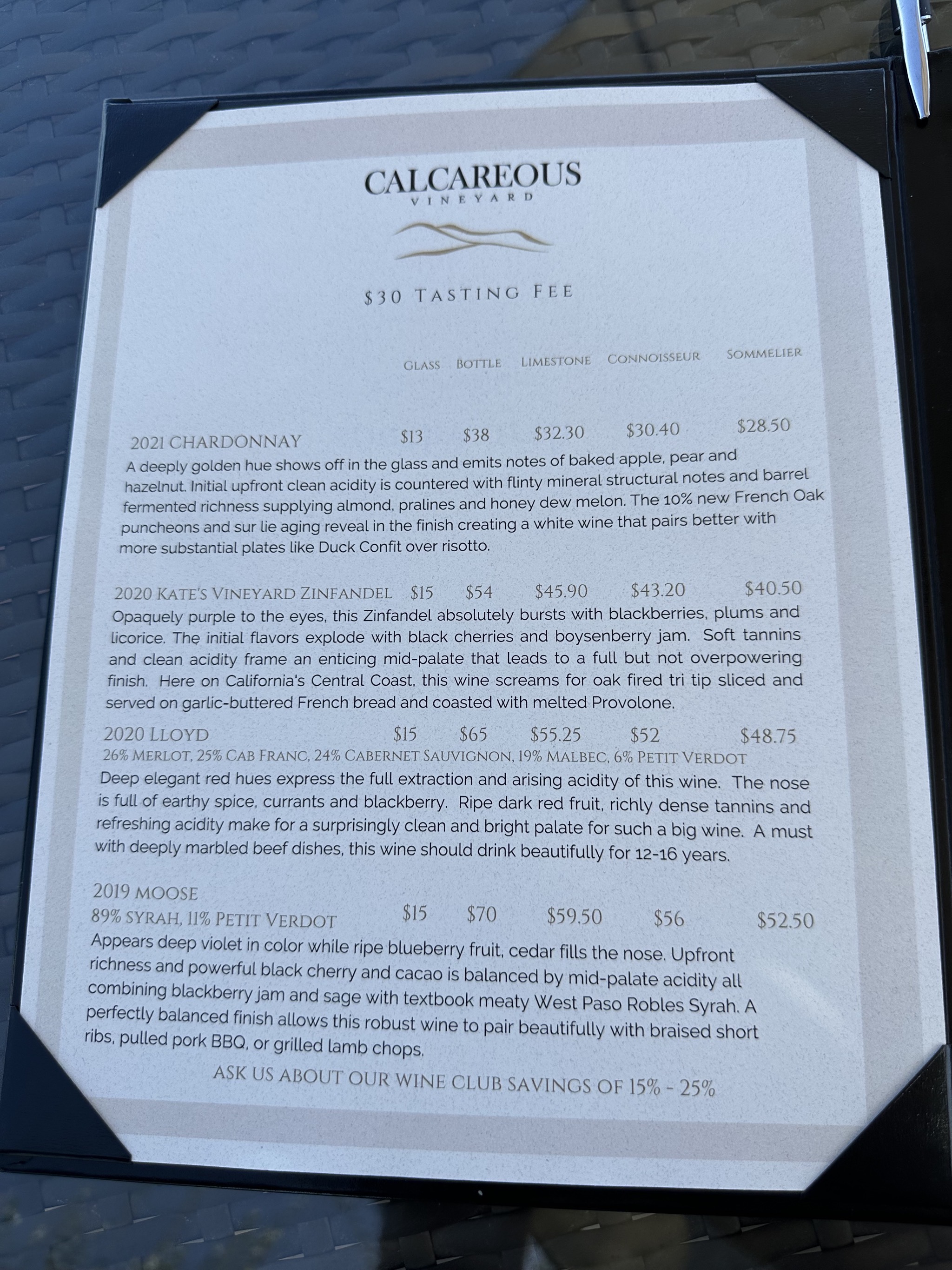 Tasting menu