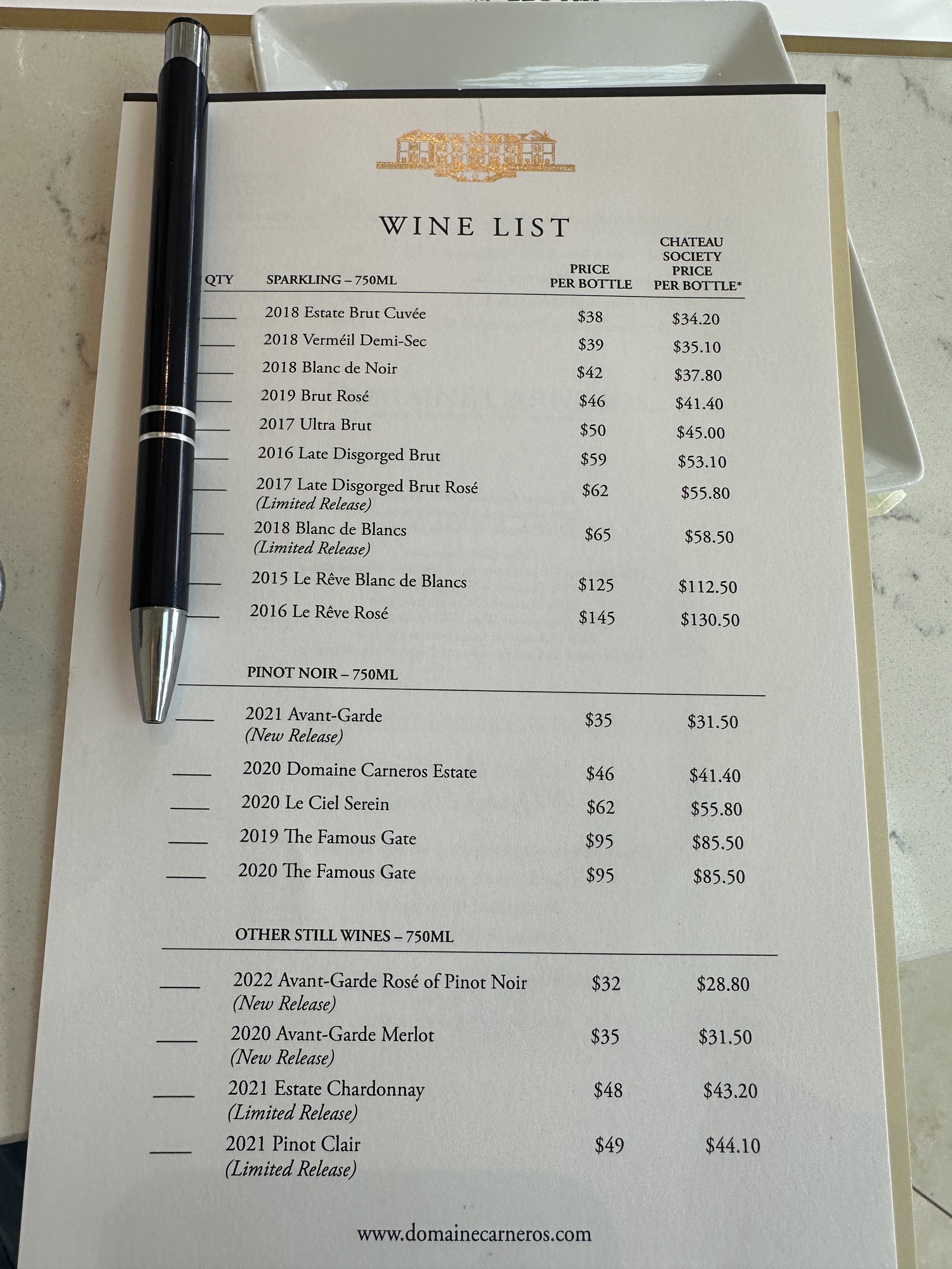 Wine list