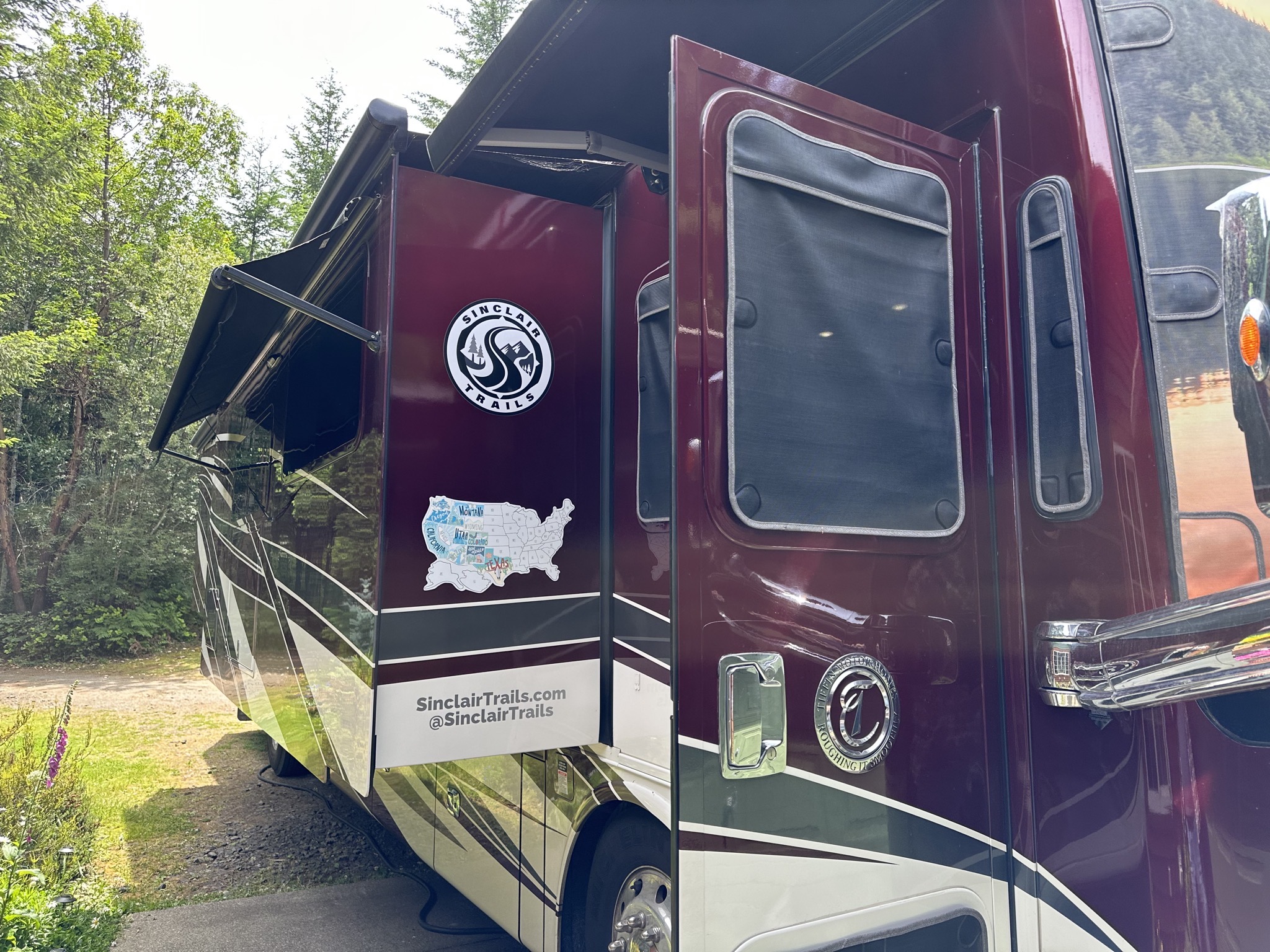 Coach parked in front of the house