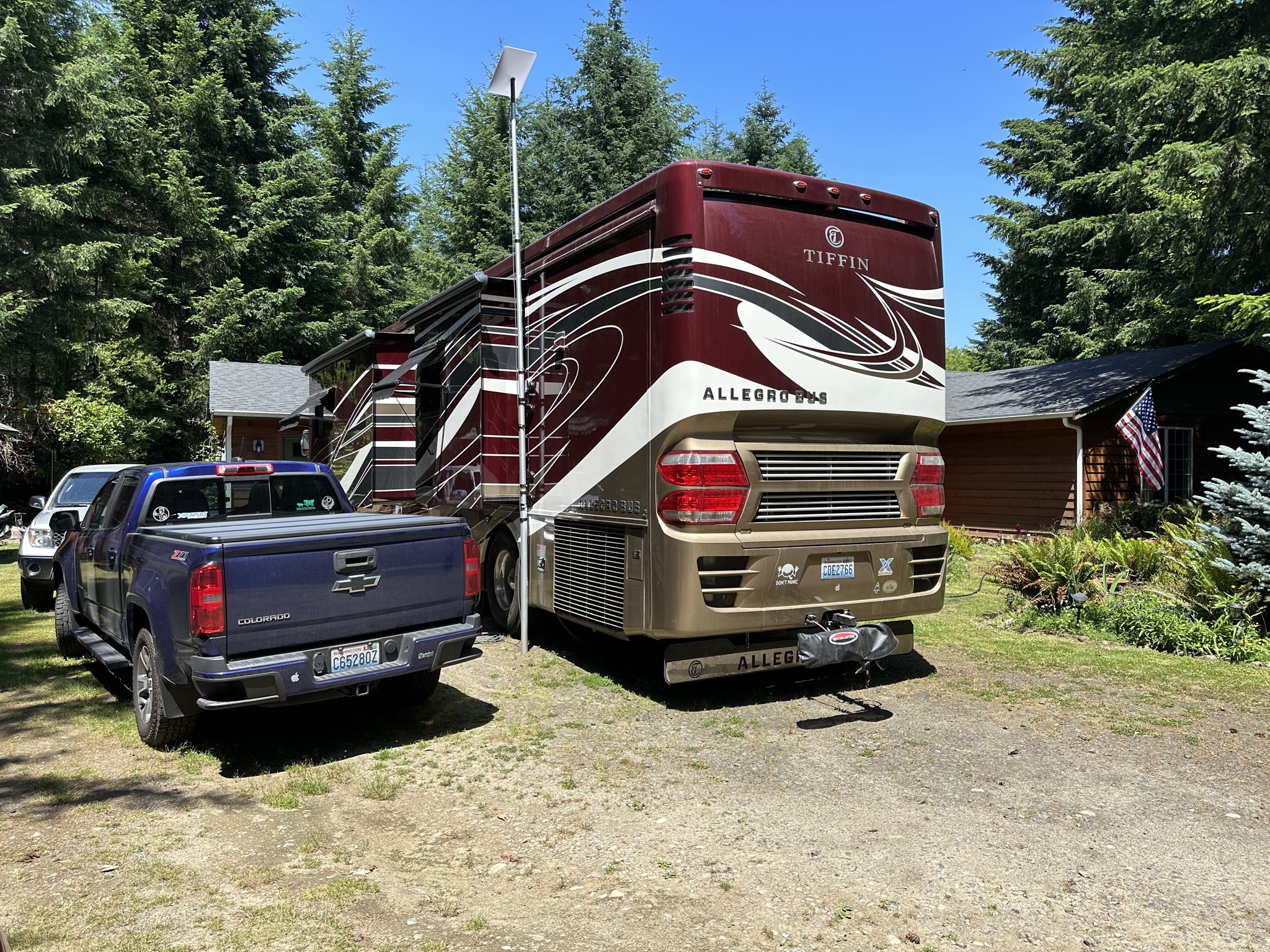 Coach parked in front of the house