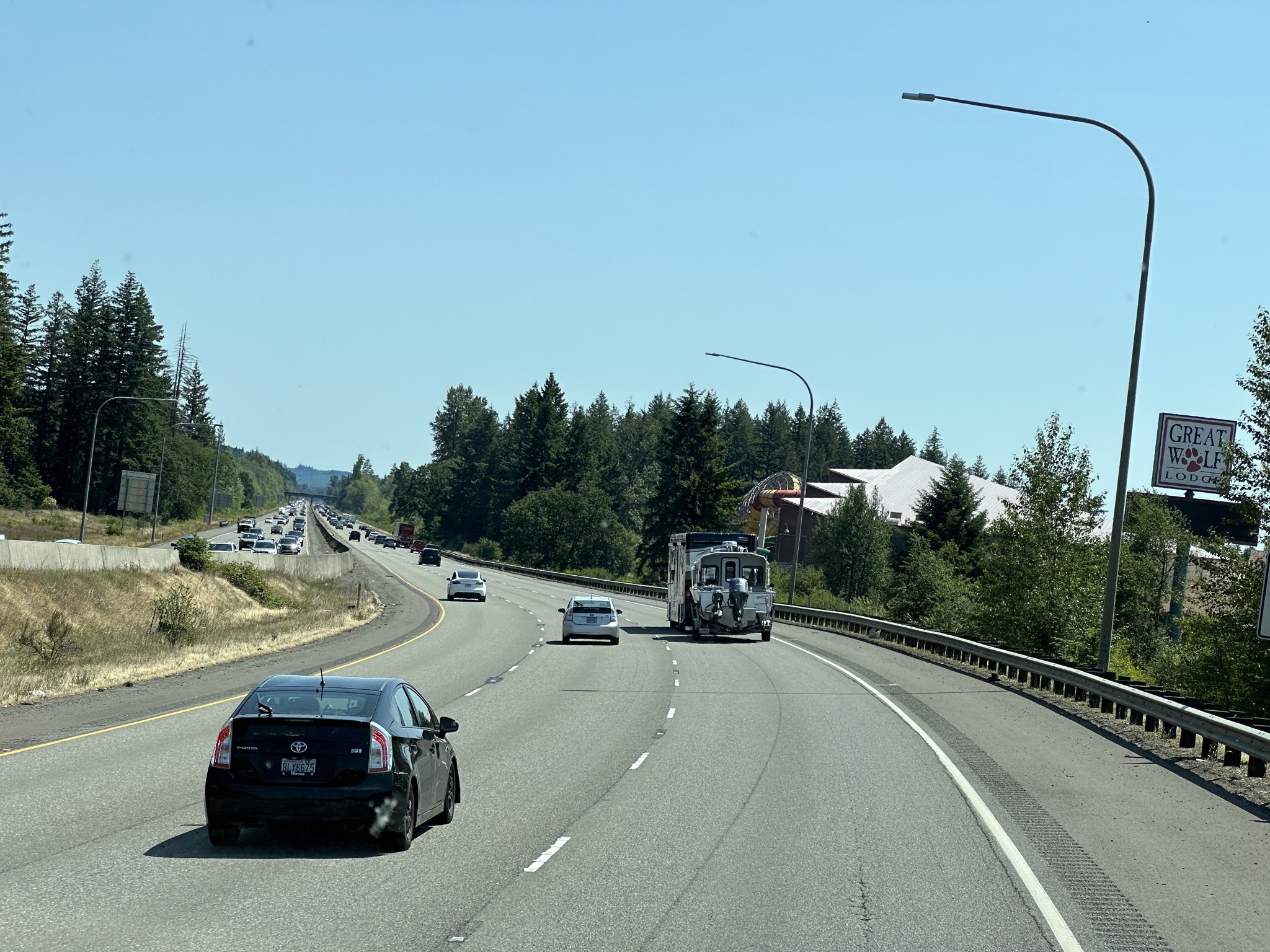 Motorhome towing a boat