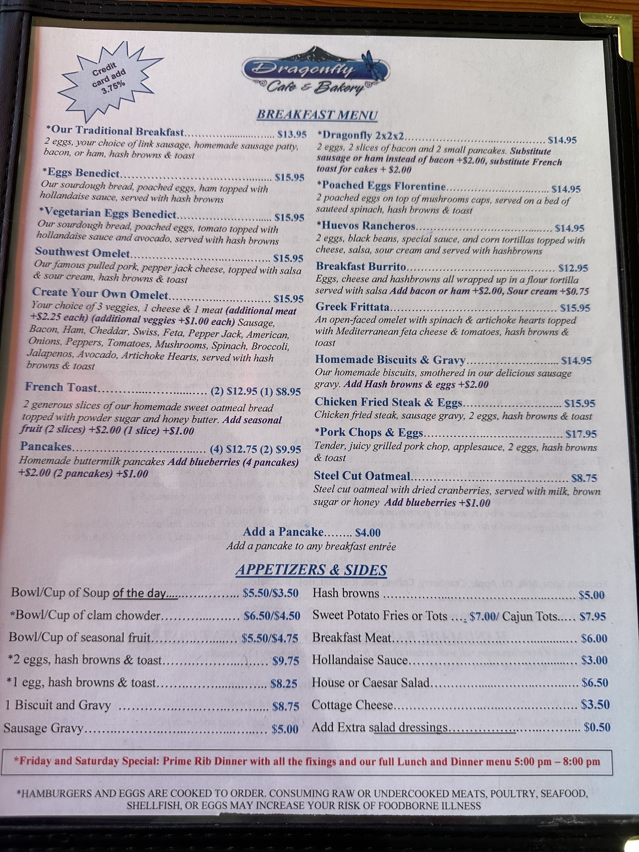 Dragonfly Cafe menu