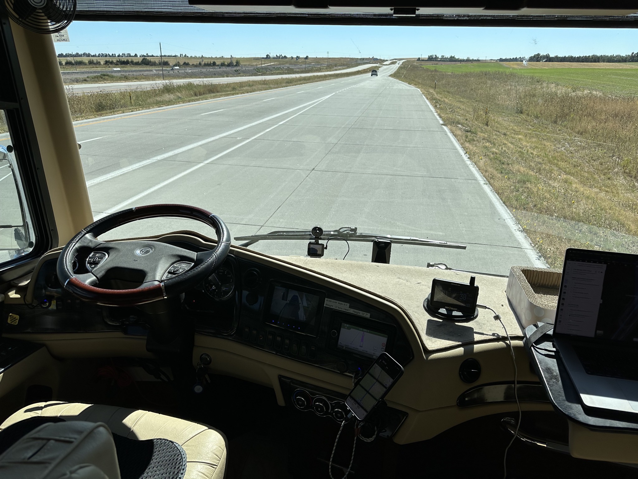 We paused for a bathroom break in an empty weigh station lane