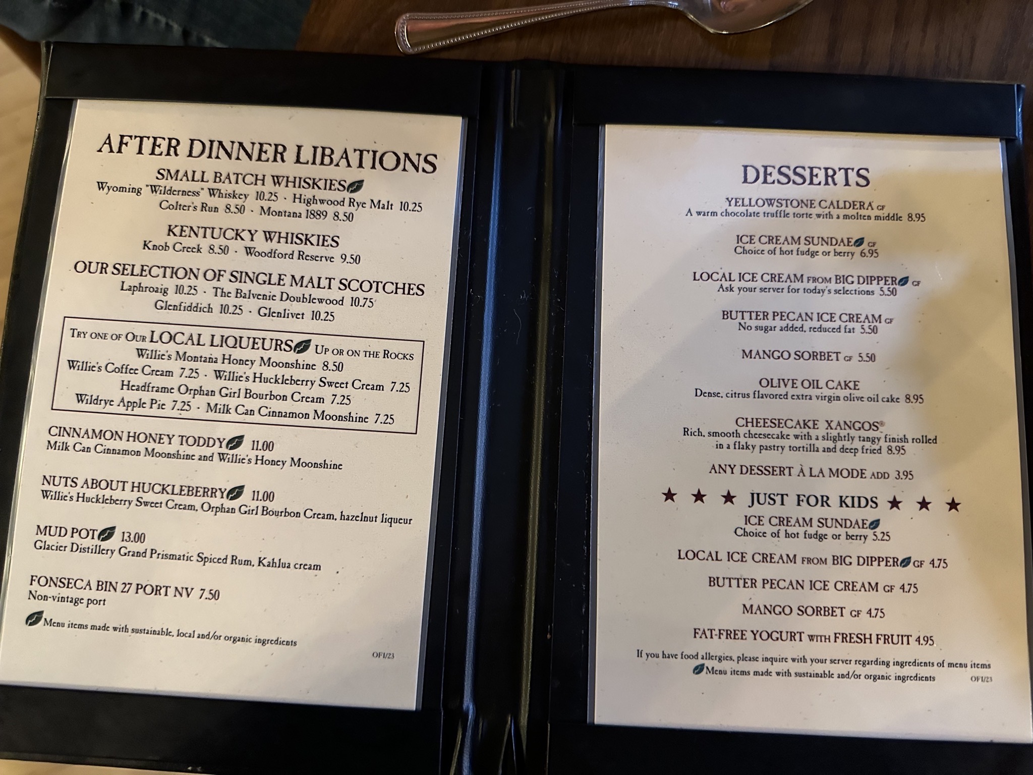 Dessert menu
