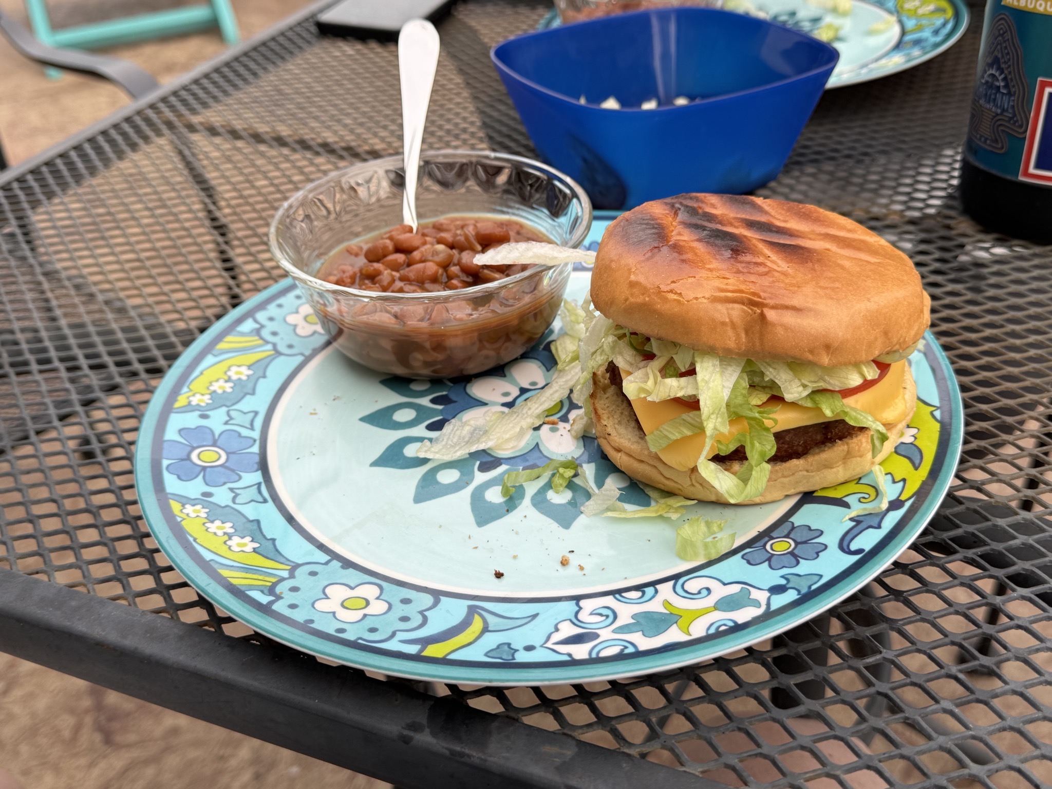 Burger and beans