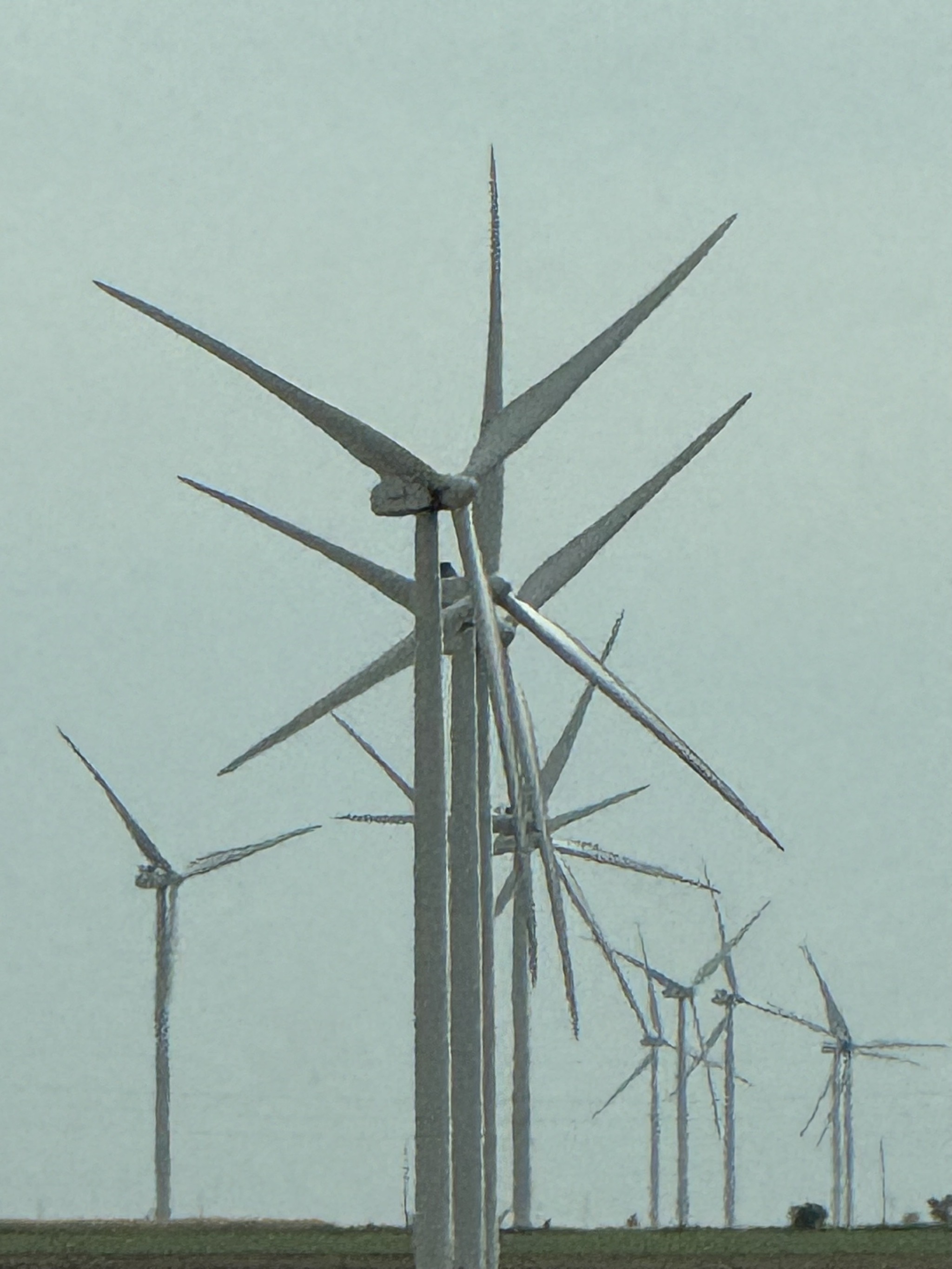 Wind turbines in a row