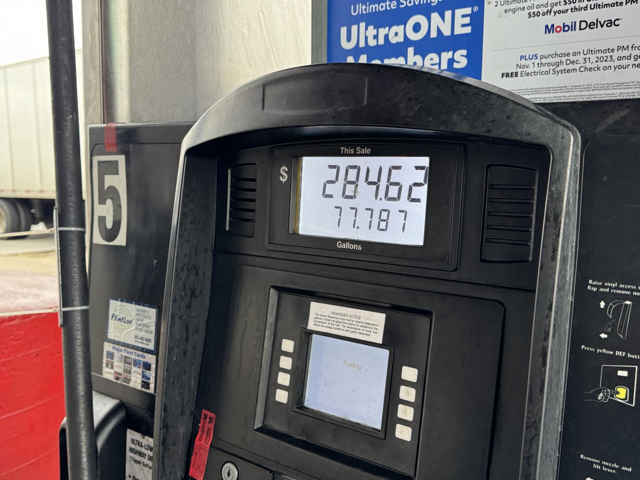 $284.62 for 77.787 gallons of diesel