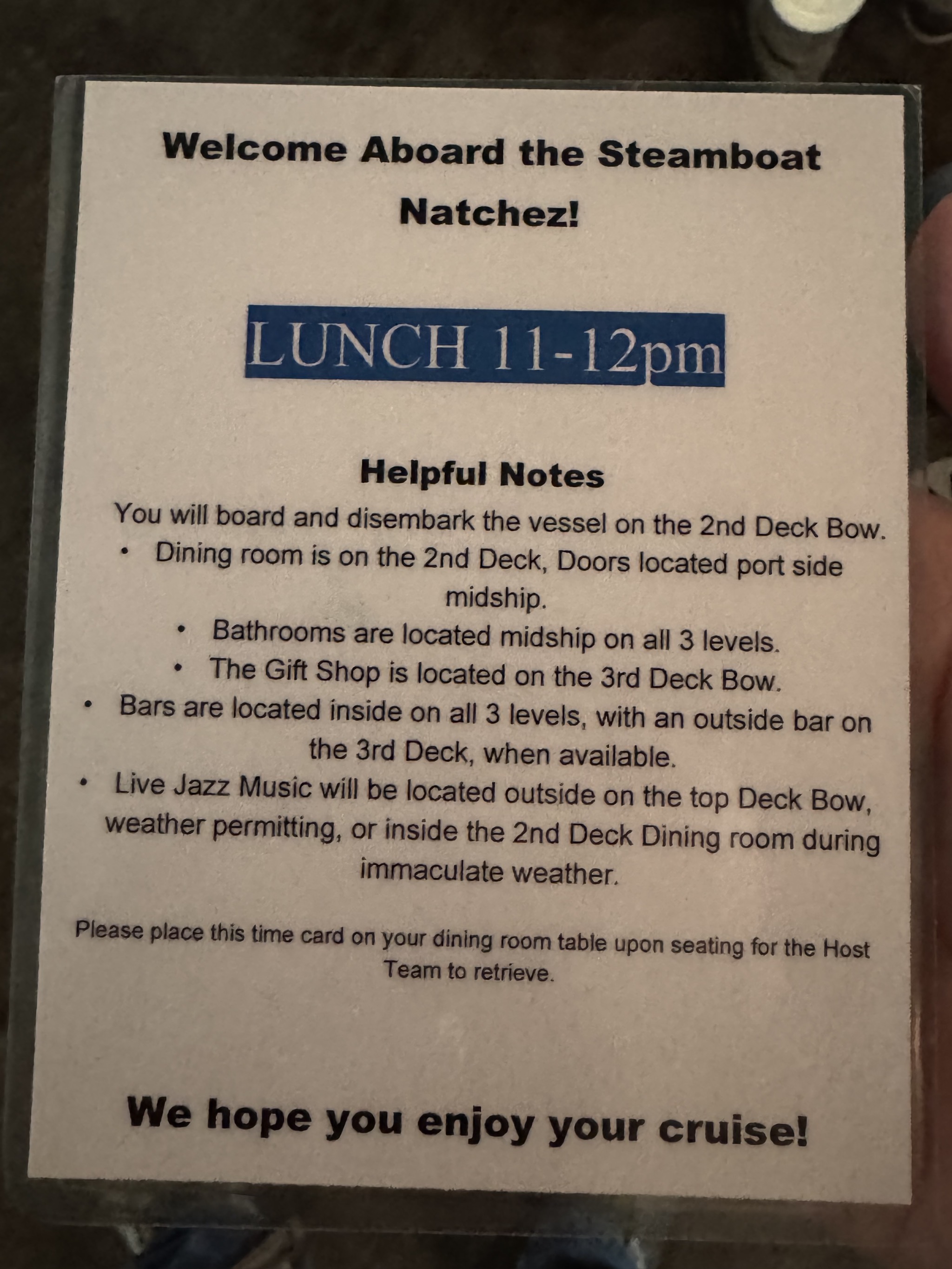 Lunch boarding info