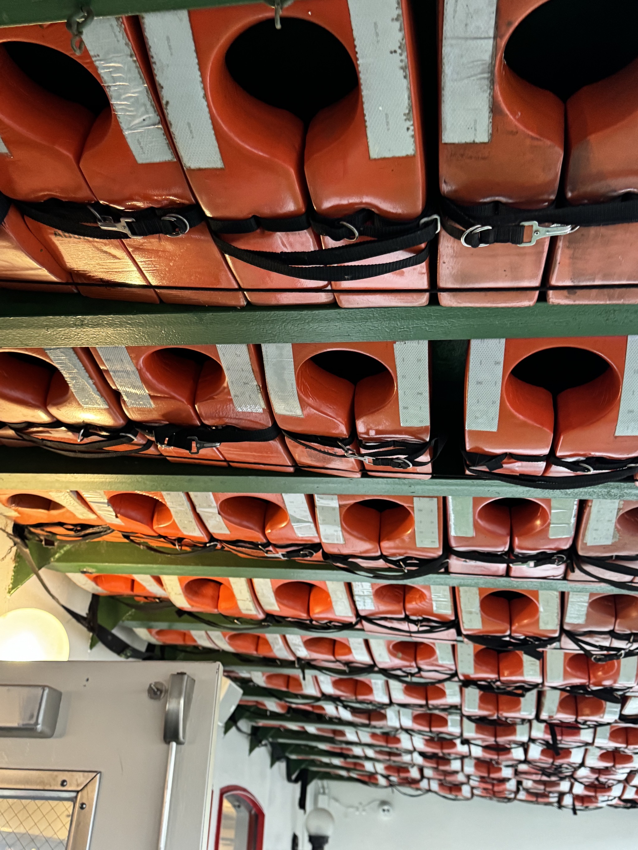 Life vests in the ceiling