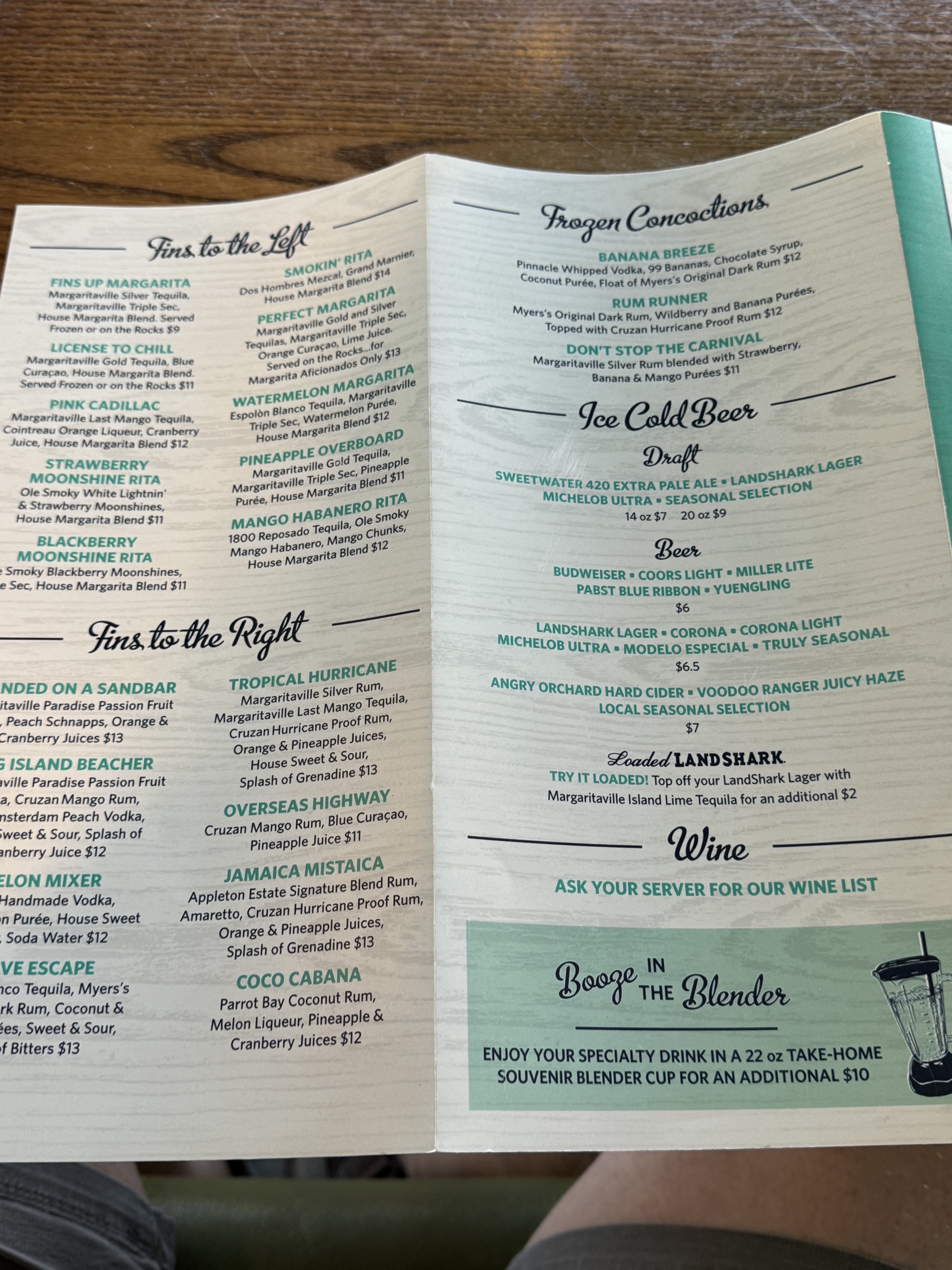 Restaurant menu