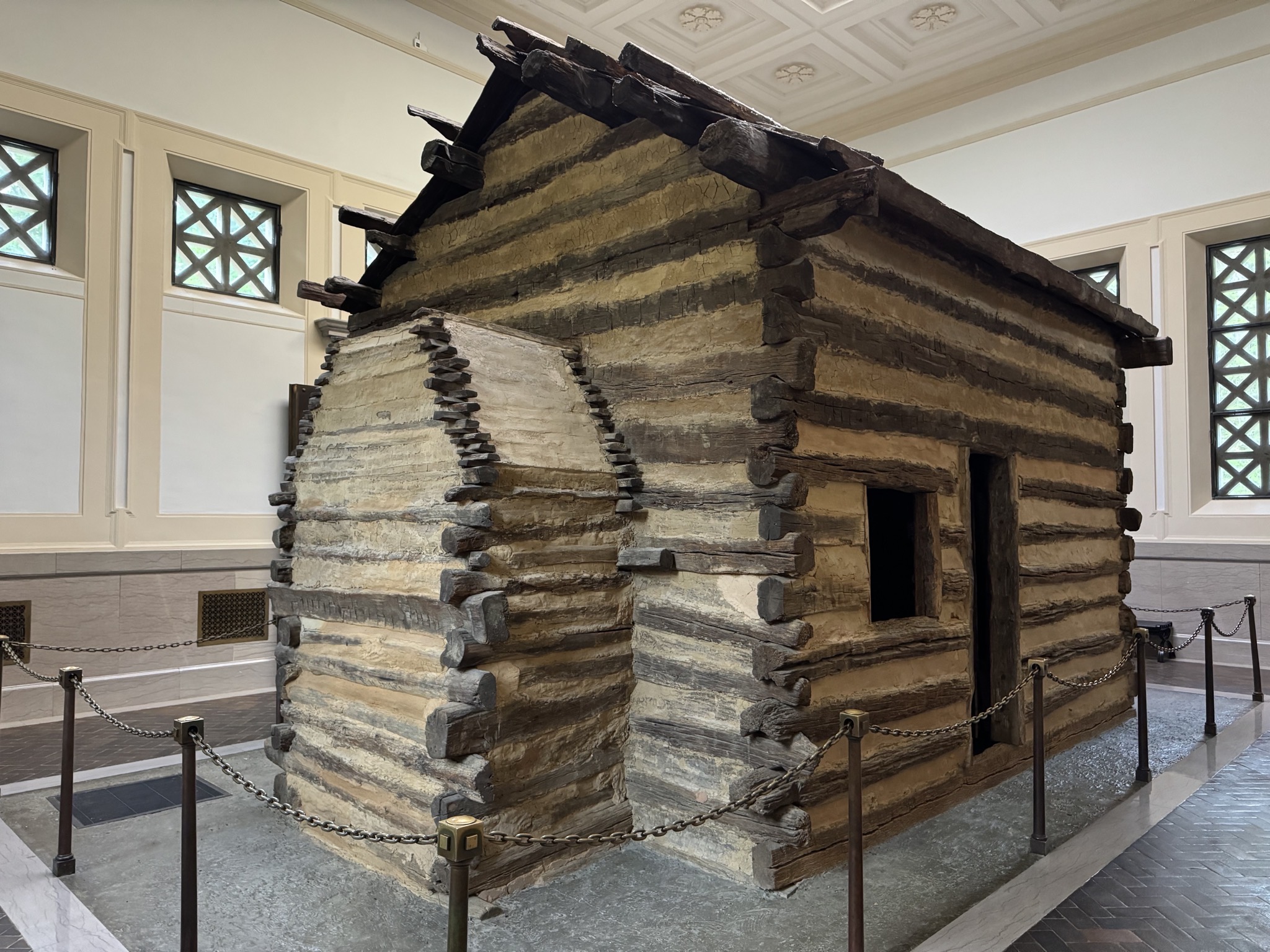 The symbolic cabin inside the memorial