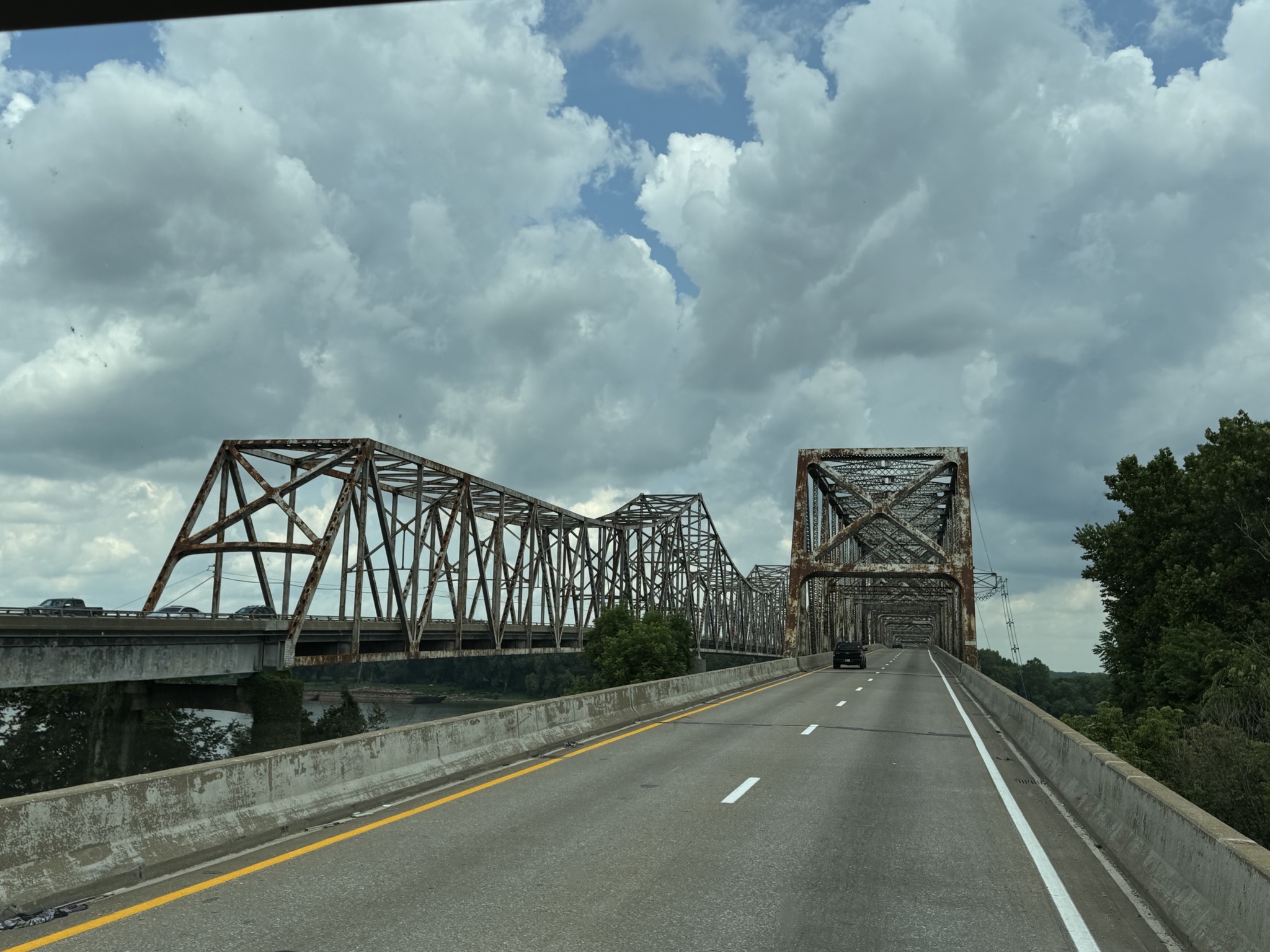 Rusty twin bridges over Ohio River