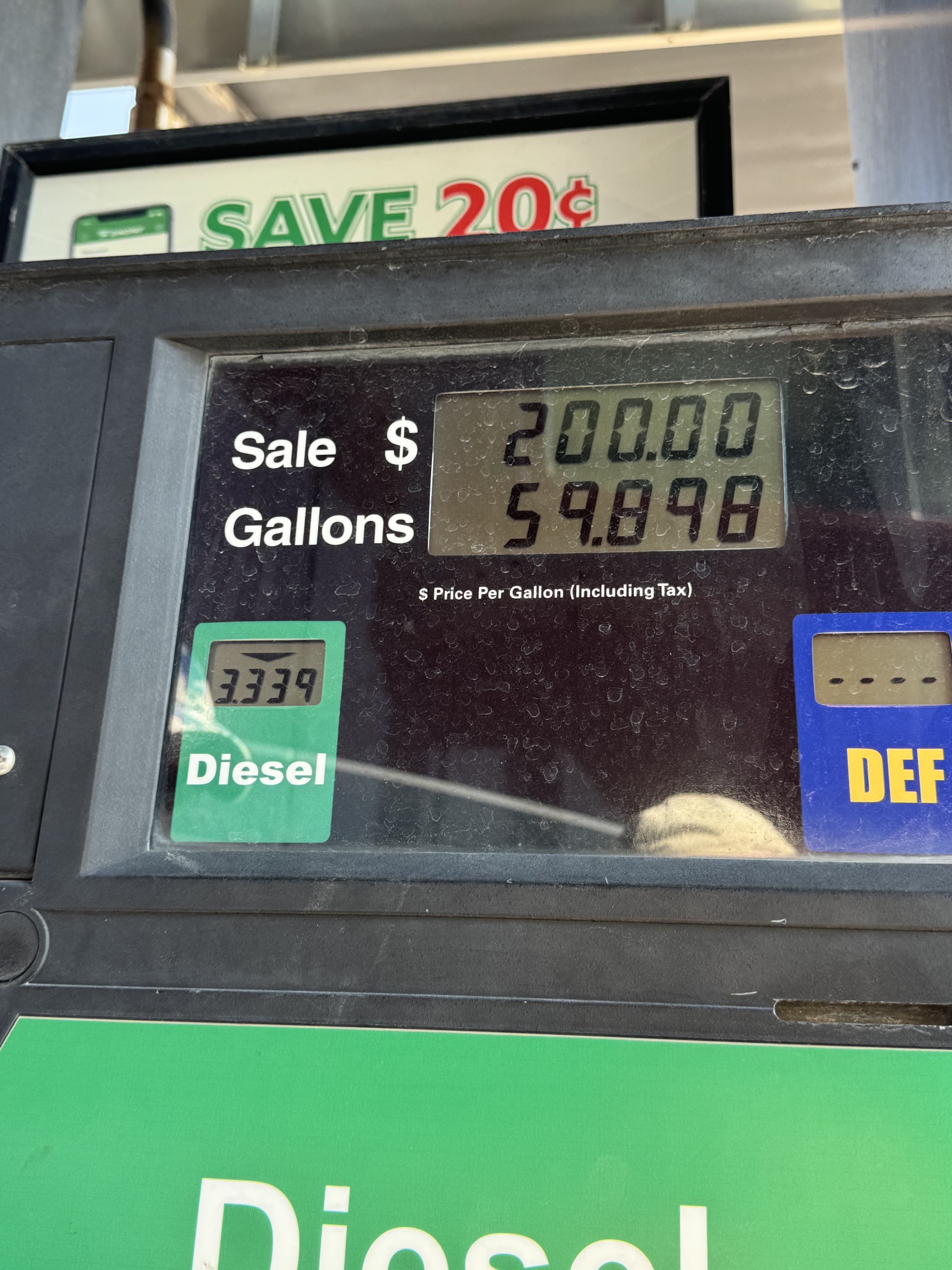 59.898 gallons of diesel for $200