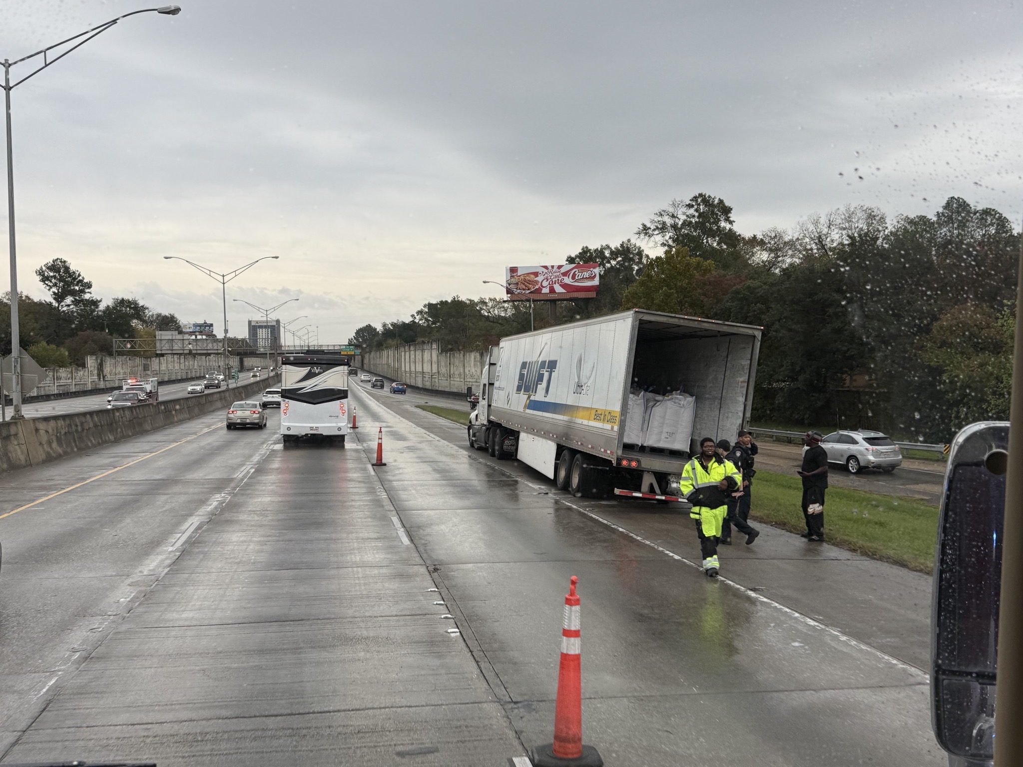 Truck with blown tire