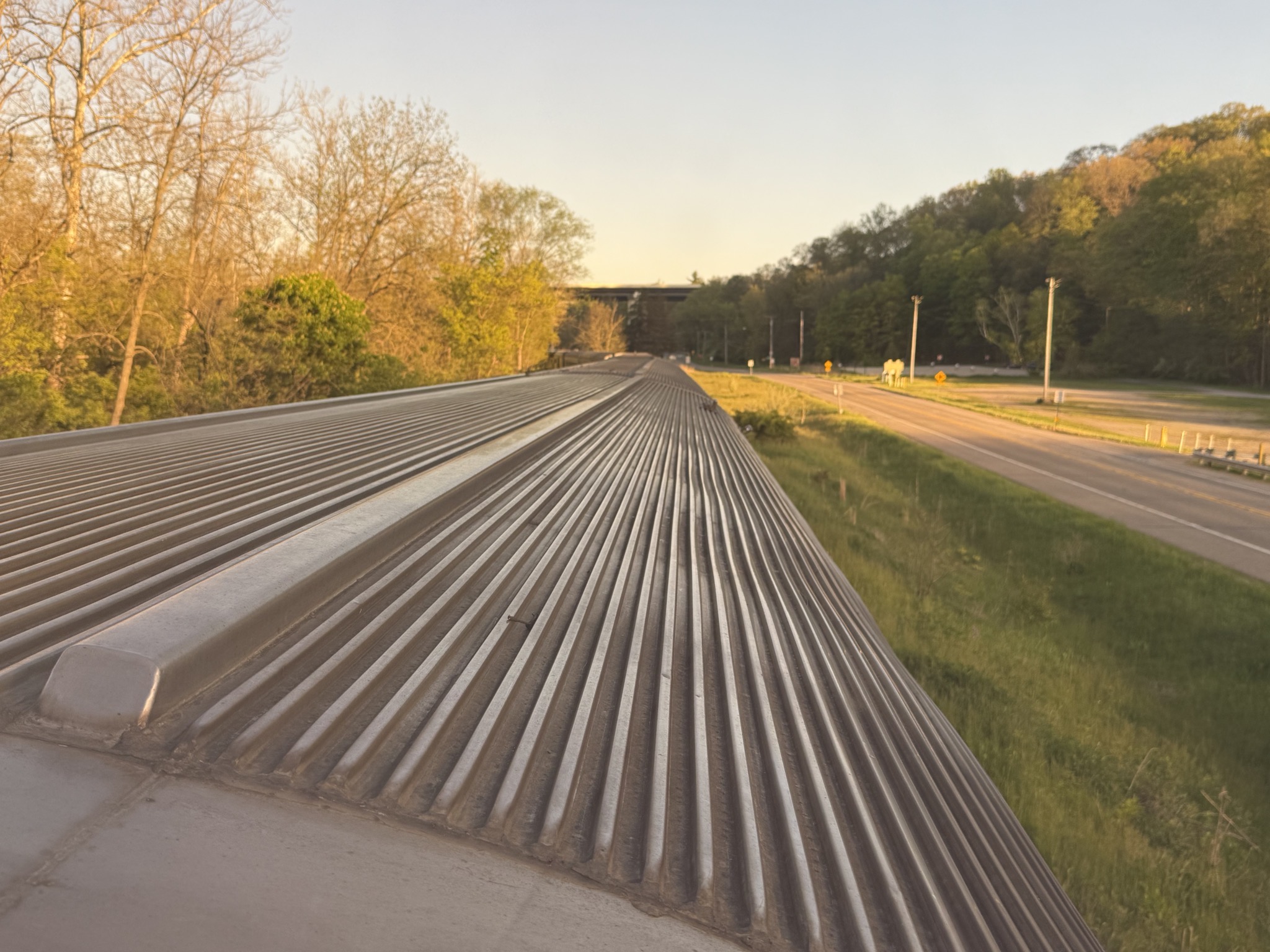 Looking out of dome over roof of train