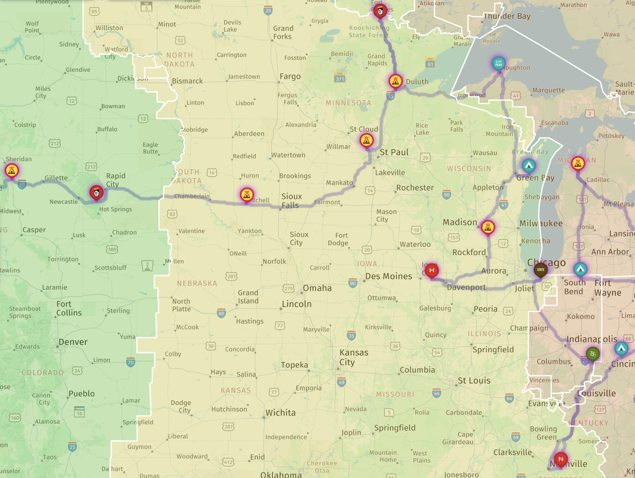 Route timezones map