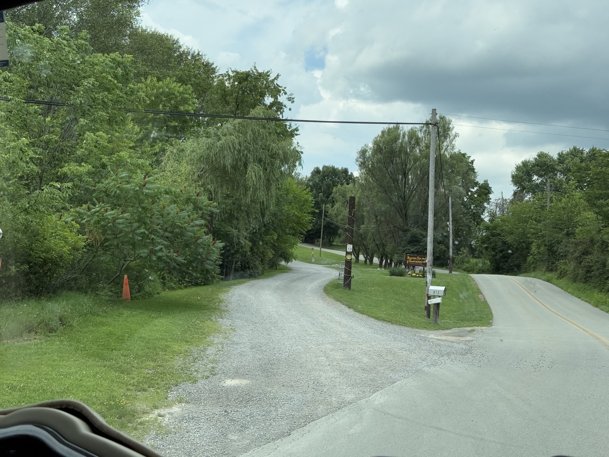 Narrow driveway into campground