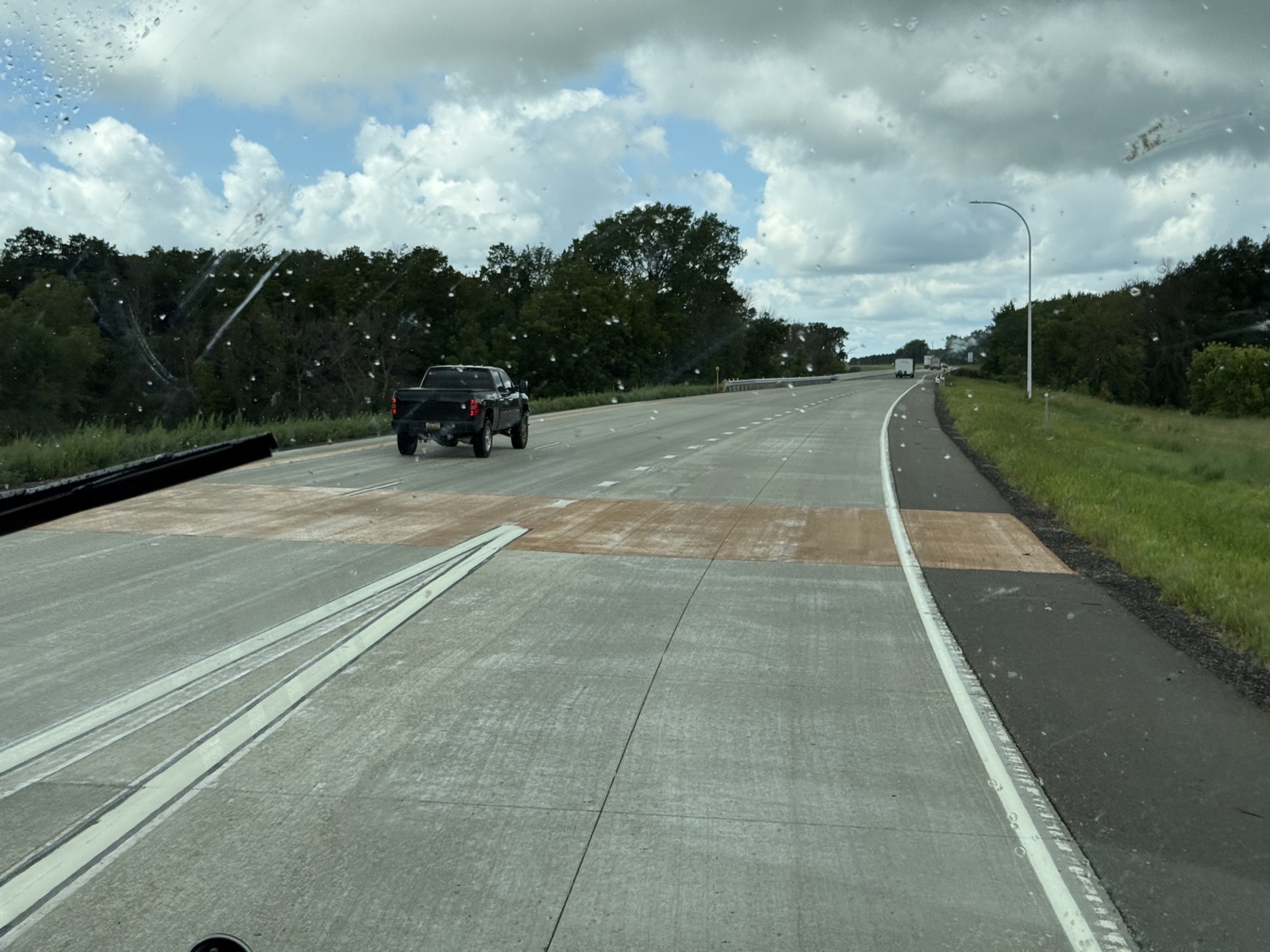 A wide line on I-90 marking where eastward and westward construction met in 1978