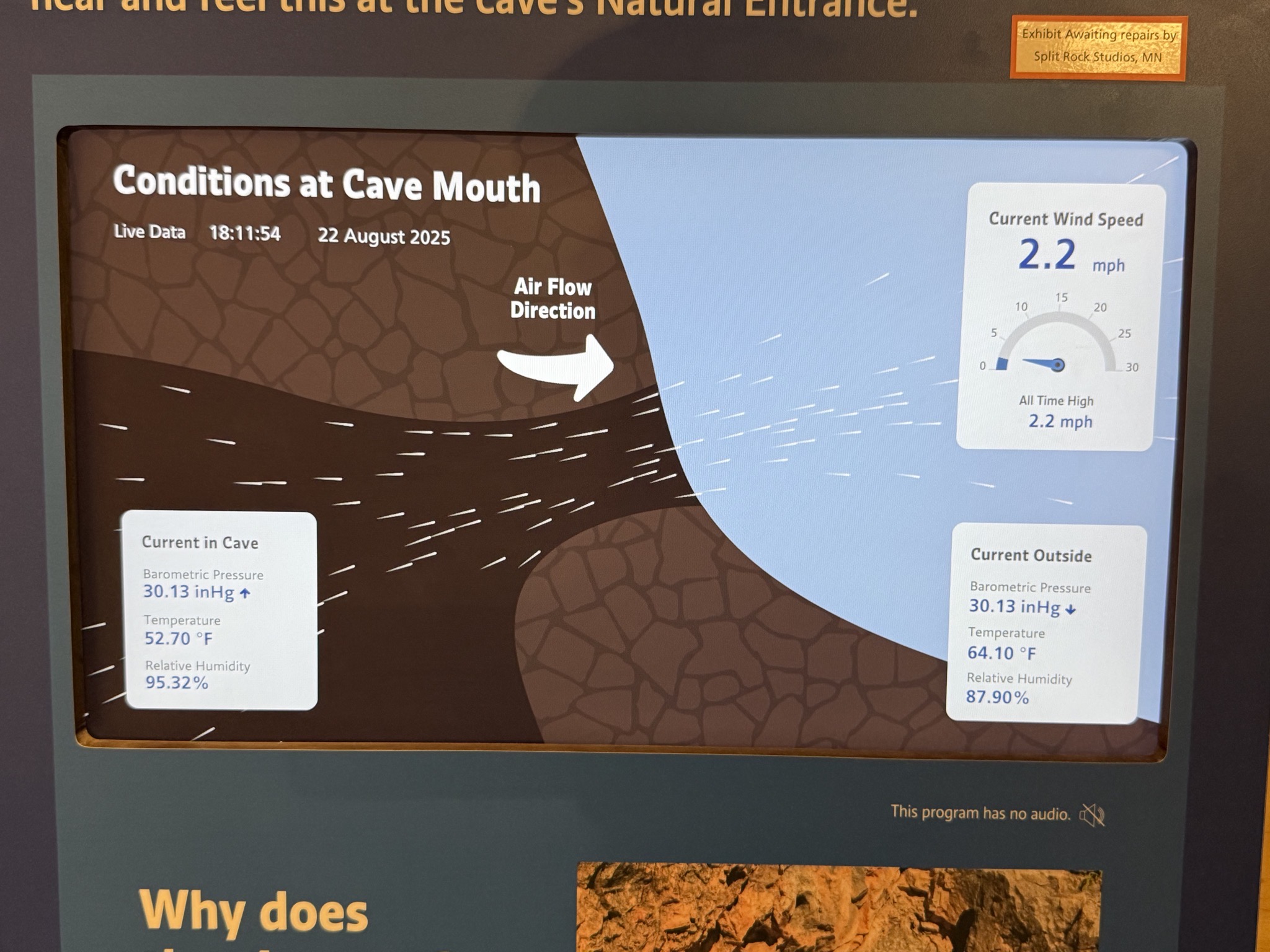 Conditions at cave mouth; neglegible wind