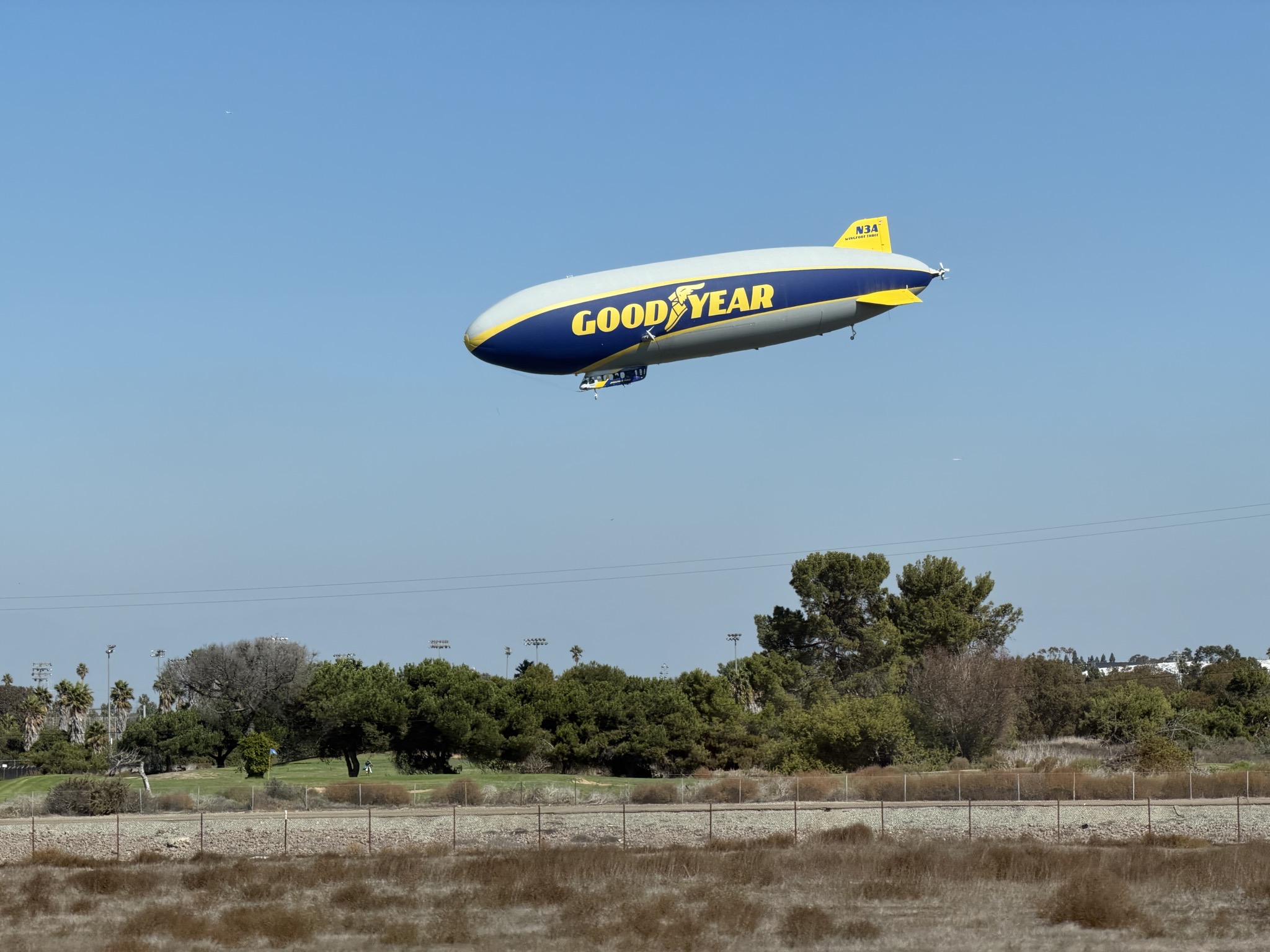 The Goodyear blimp coming in for a landing