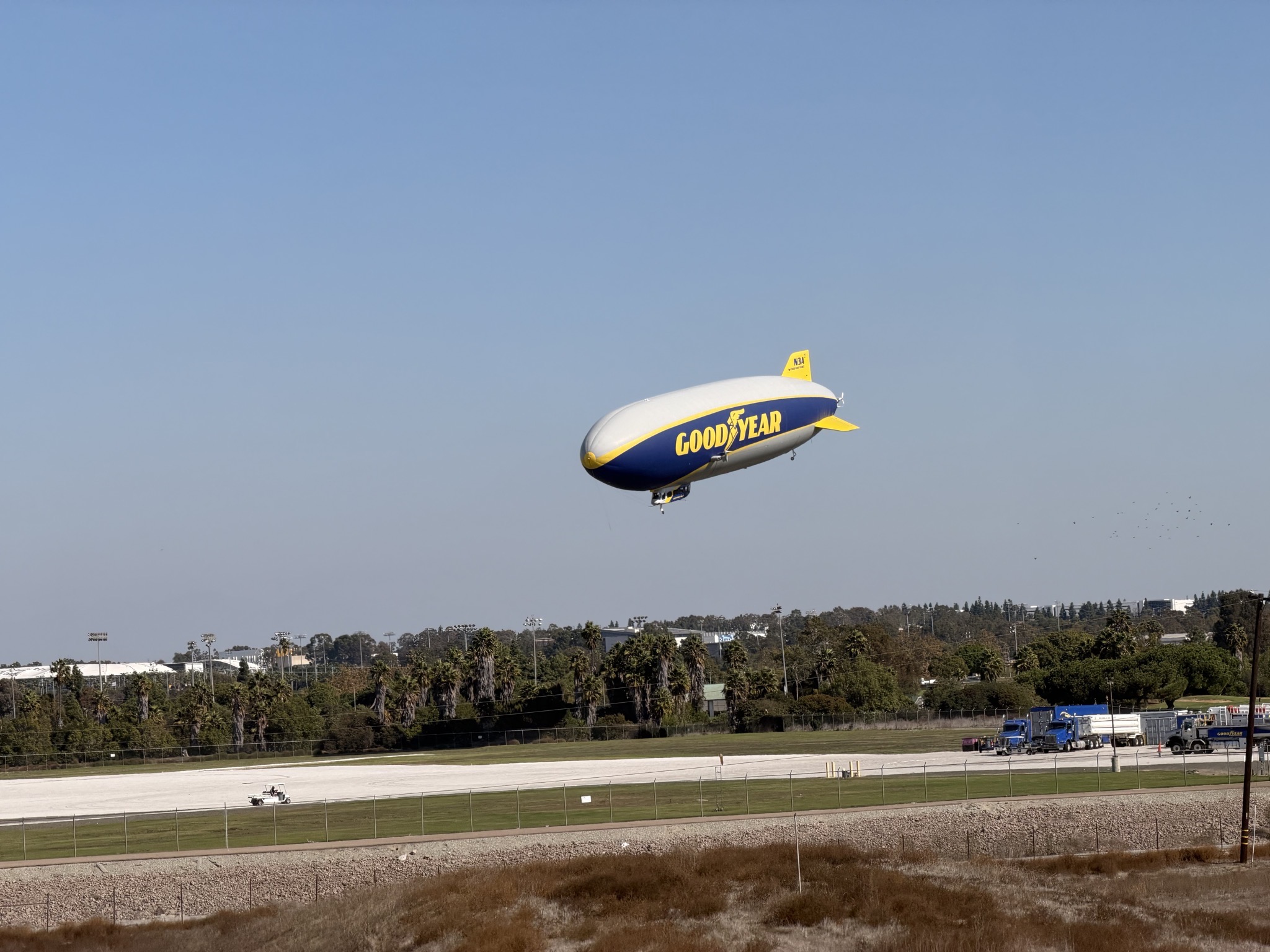 The Goodyear blimp coming in for a landing