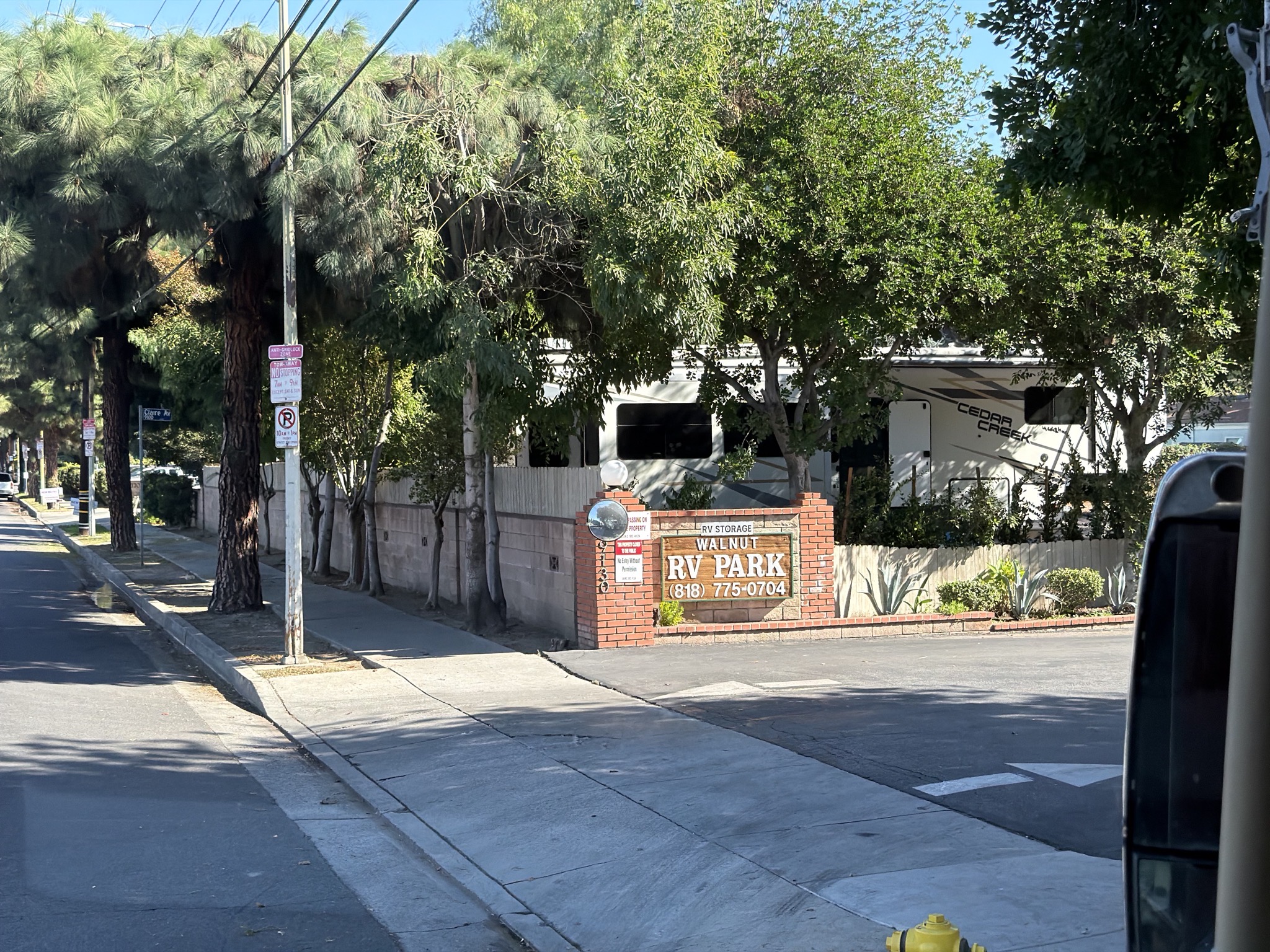Arriving at Walnut RV Park