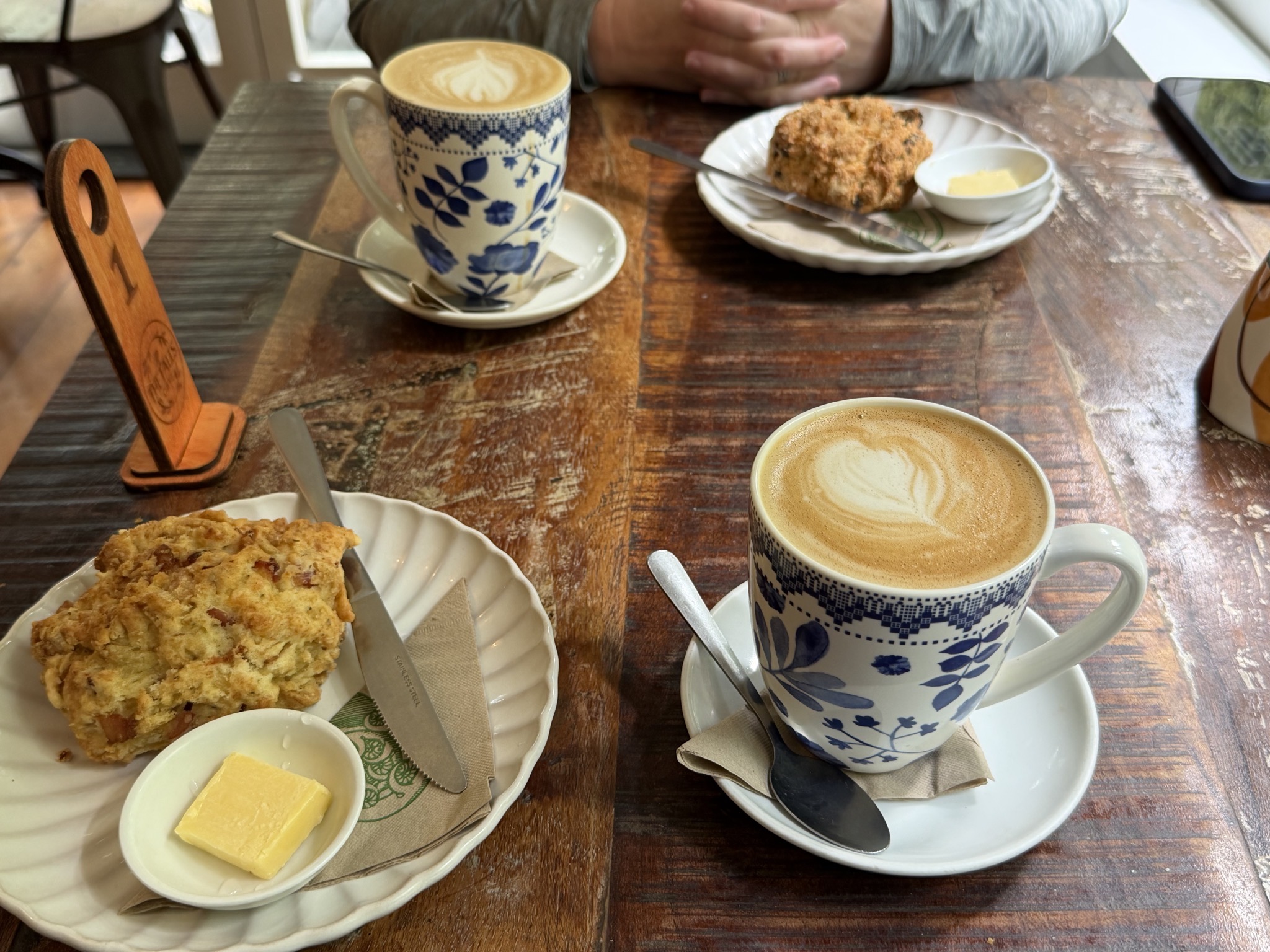 Scones and flat white coffees