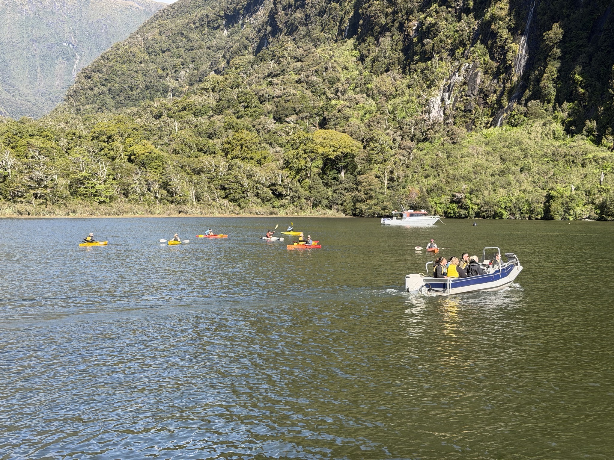 Kayaks and boat