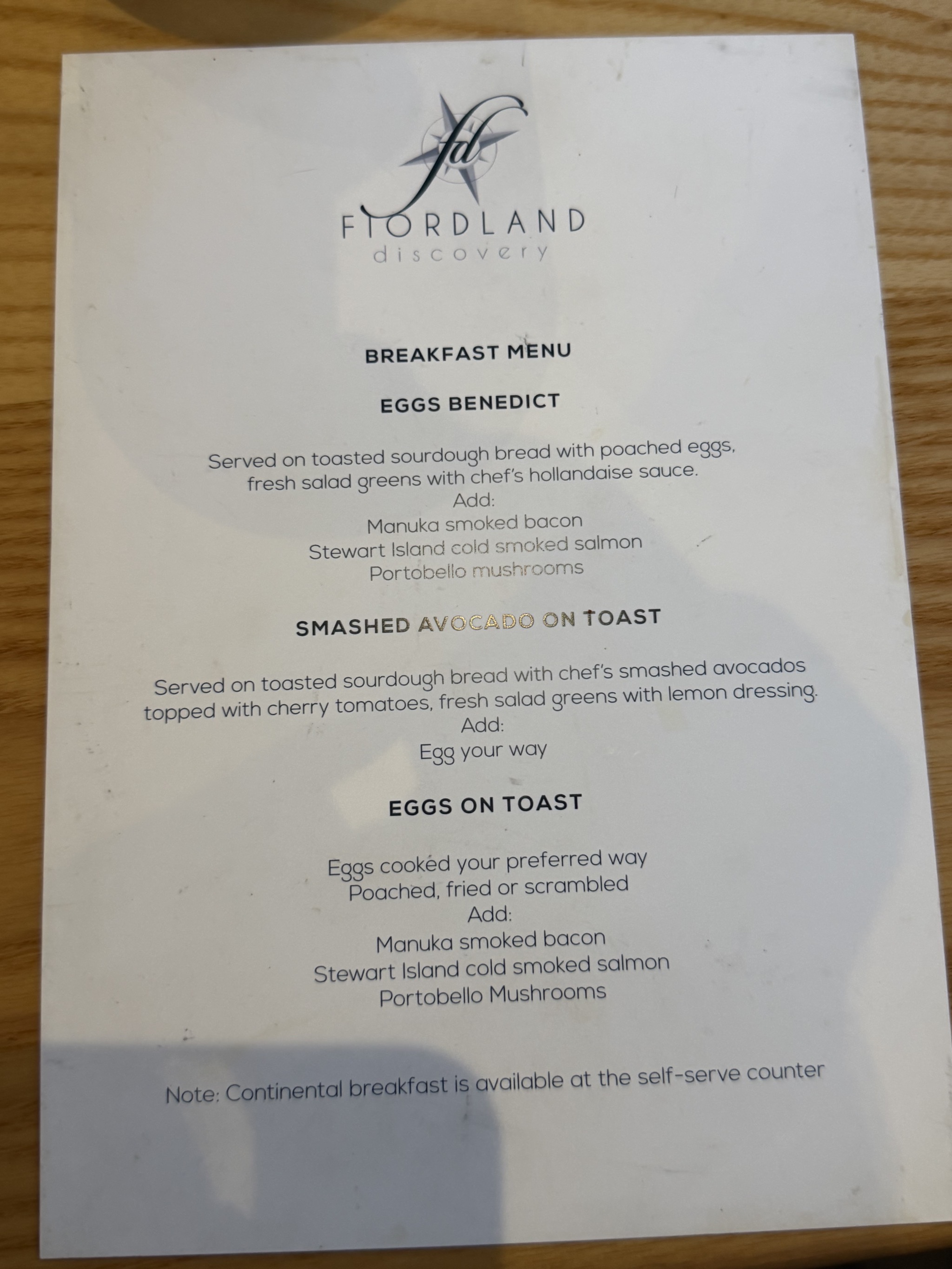 Breakfast menu