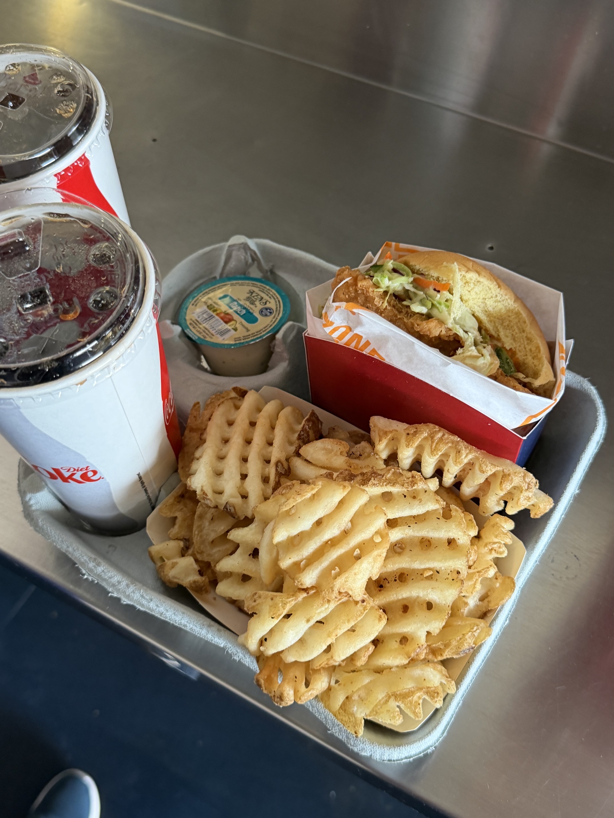 Chicken burger and fries