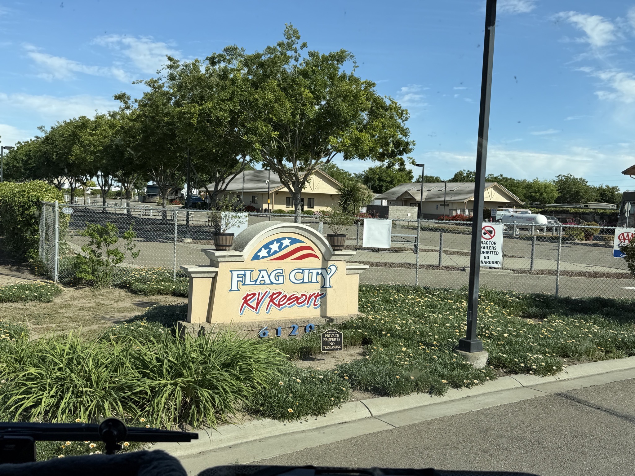 Arriving at Flag City RV Resort