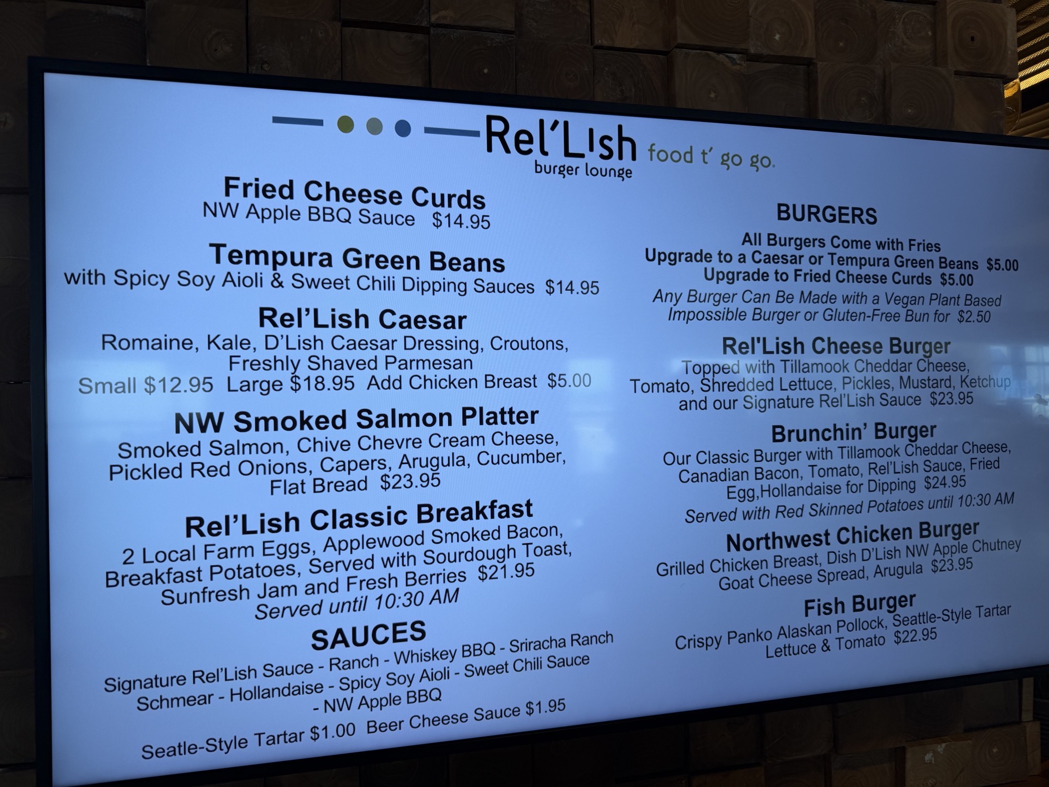 Rel'Lish Burger Lounge menu