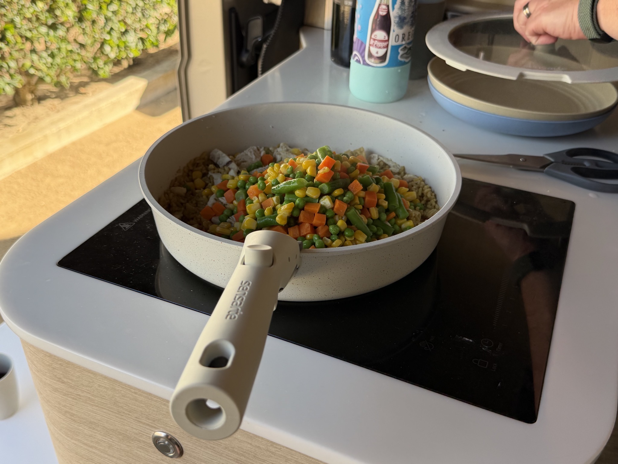 Cooking dinner on induction cooktop