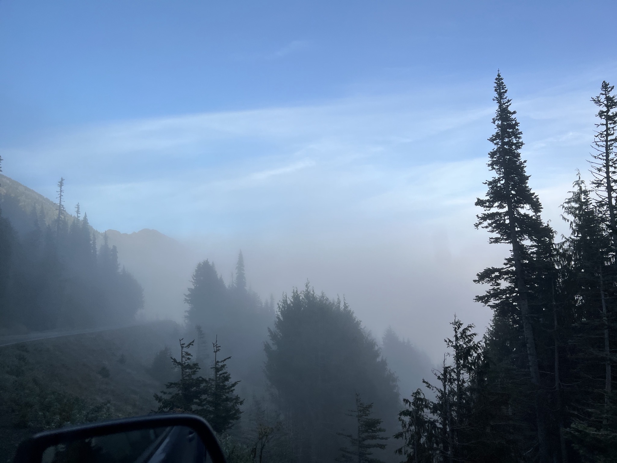 Heading downhill into the clouds