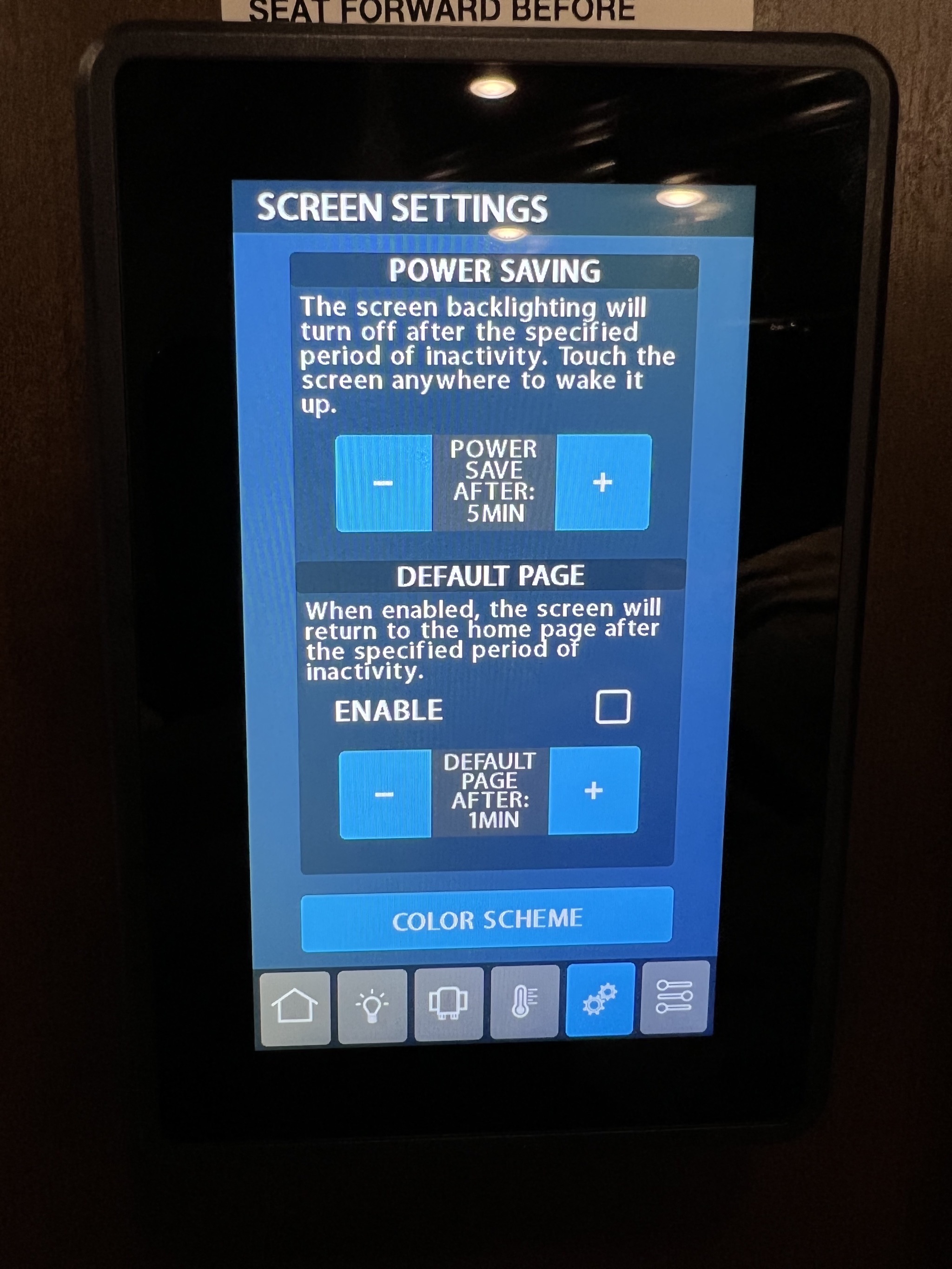 Screen settings screen
