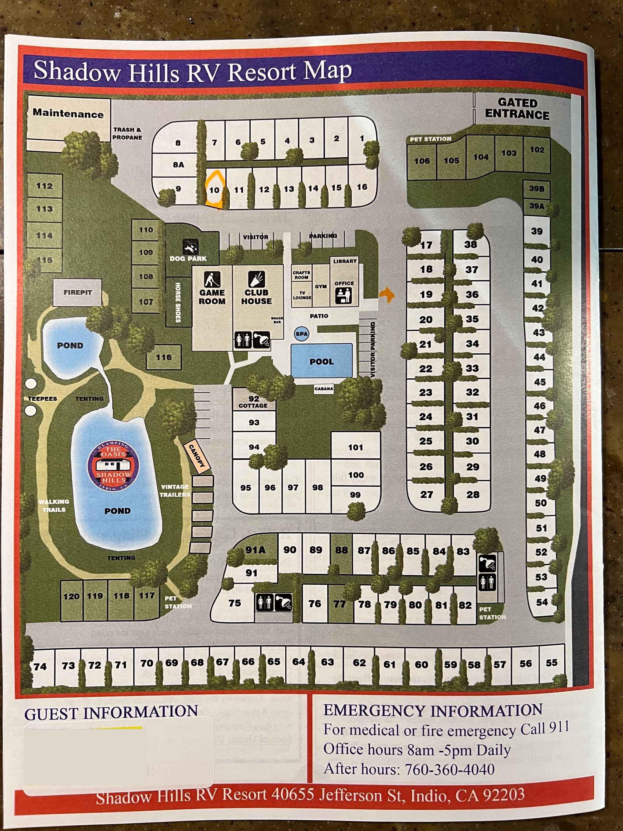 Shadow Hills RV Resort map