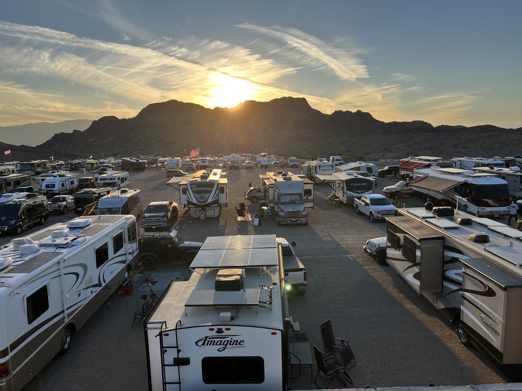 RVs at sunset